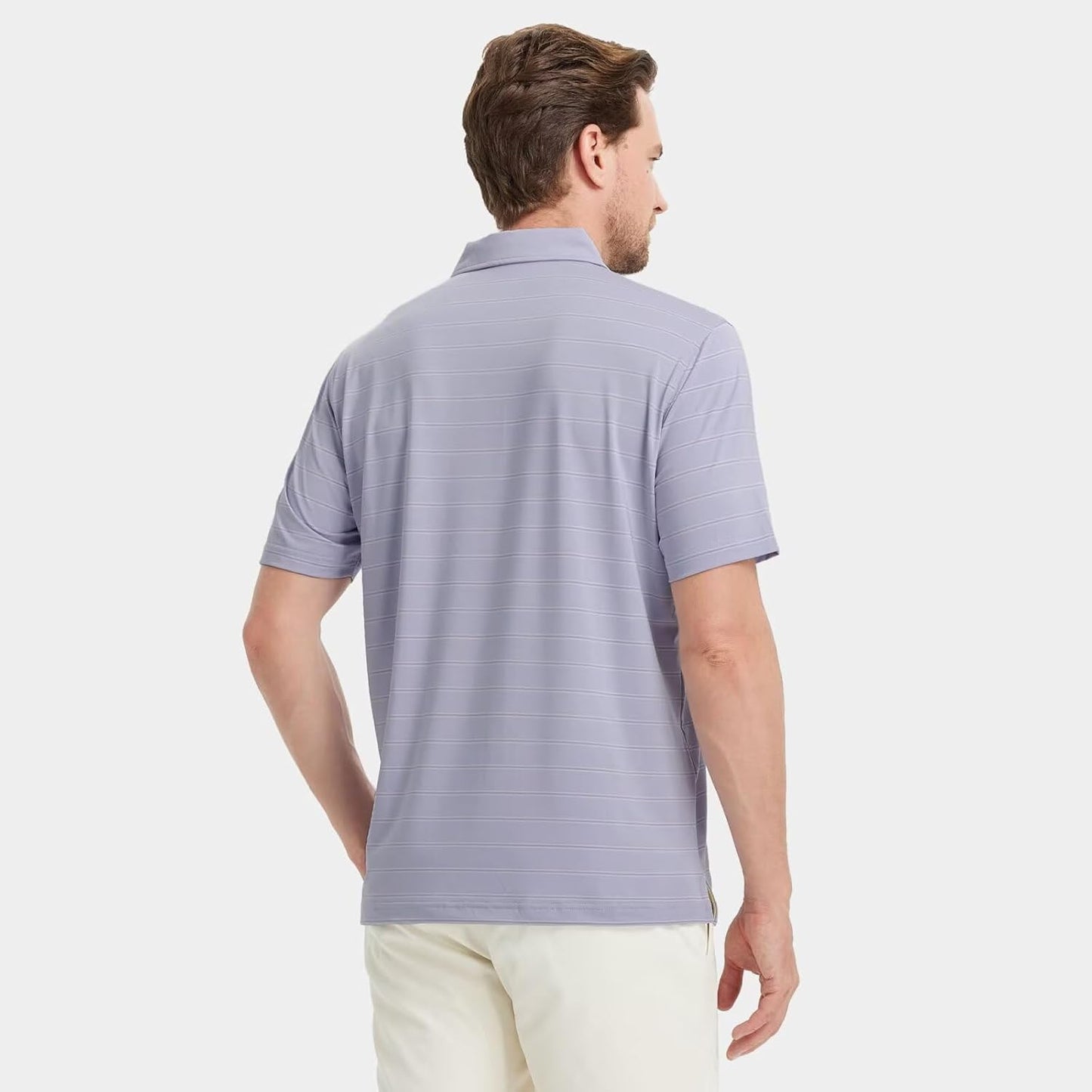 M MAELREG Golf Shirts for Men Moisture Wicking Striped Polo Performance Dry Fit Business Sports Mens Polo Shirts Short Sleeve