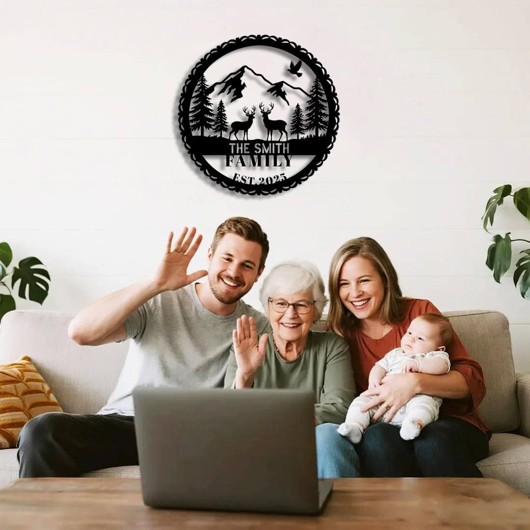 Personalized Forest Deer Metal Name Sign | Custom Metal Signs | Family Wall Art & Split Letter Name | Wedding Gift & Anniversary | Indoor Decor Gift for Women, Men, Wife, Parents, Couple