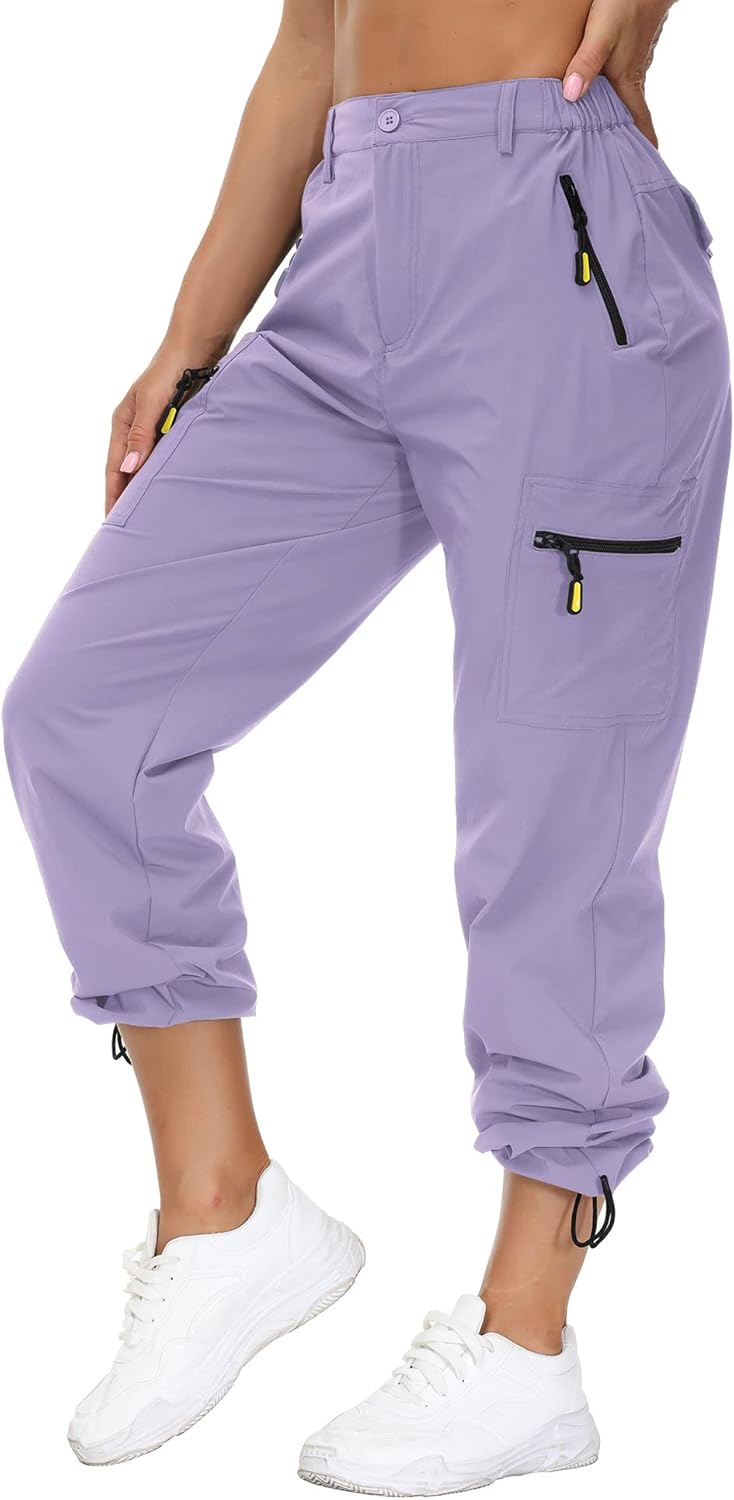 VVK Women's Hiking Cargo Pants Lightweight Quick Dry Outdoor Athletic Pants Camping Climbing Golf Zipper Pockets