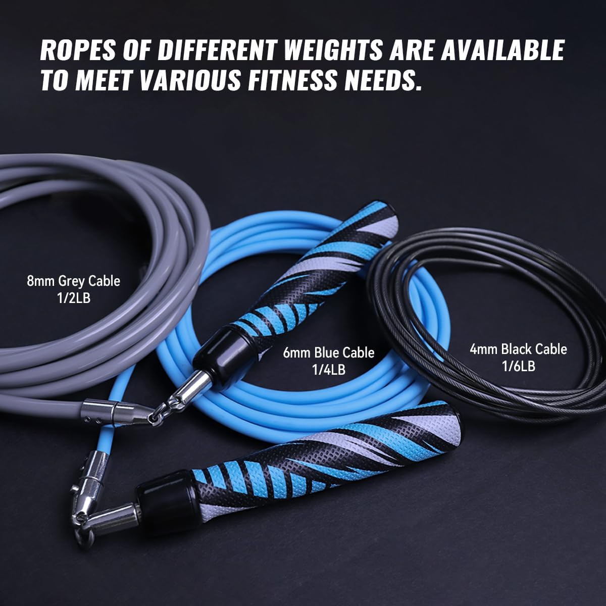 Hererope 3 In 1 Jump Rope for Men & Women, 1/6lb, 1/4lb, 1/2lb Interchangeable Weighted Jump Rope Set with Precision Ball-Bearing, Anti-Slip Leather Grip - Jump Ropes for Fitness, Speed Training, Endurance Building & Total Body Workout