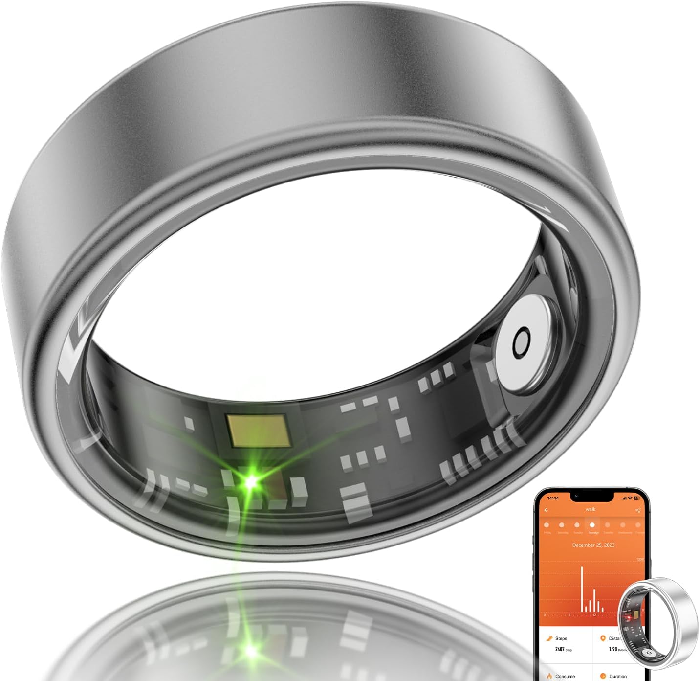 Smart Ring Health Fitness Tracker, Size First with Sizing Kit, Activity & Sleep Tracker/Stress/Heart Rate Monitor, Waterproof Smart Ring for Men/Women, No App Subscription (Black, 11)