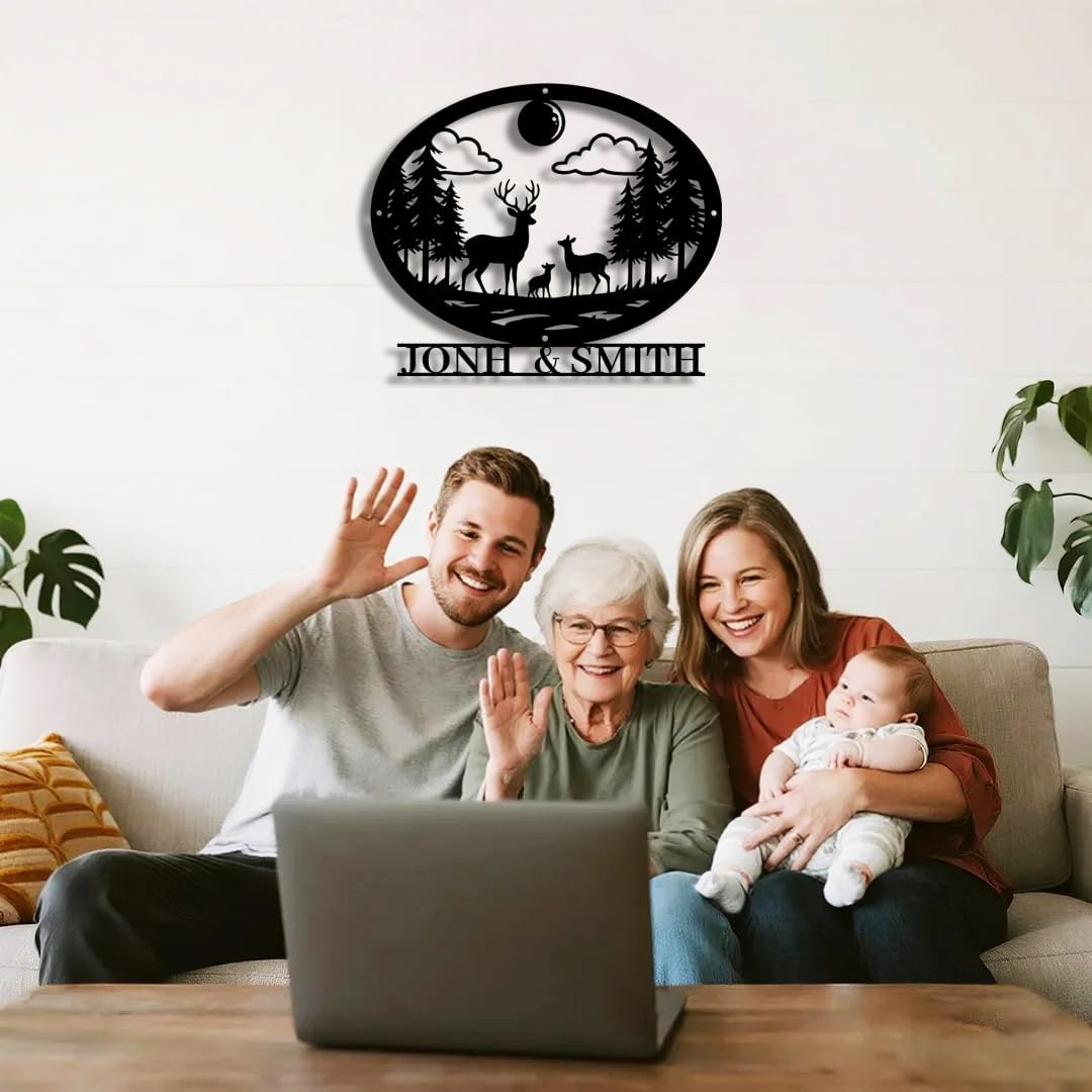 Personalized Forest Deer Metal Name Sign | Custom Metal Signs | Family Wall Art & Split Letter Name | Wedding Gift & Anniversary | Indoor Decor Gift for Women, Men, Wife, Parents, Couple