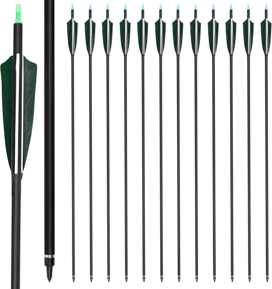YLS 500 Spine Arrows 30 Inch Carbon Arrows 4" Turkey Feather Archery Target Practice Hunting Arrows with for Recurve Bow Long Bow