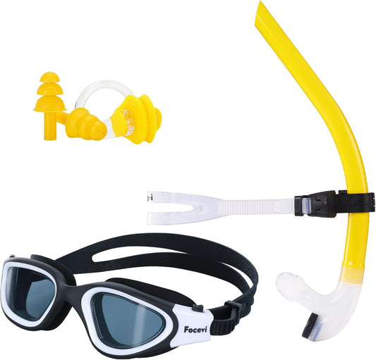 Swim Snorkel for Lap Swimming,No loud gurgling noise No hurt forehead No slip front swimming Snorkeling Training for adult/kid/youth,swimmer snorkle center Mount snorkel tube One-Way Purge Valve