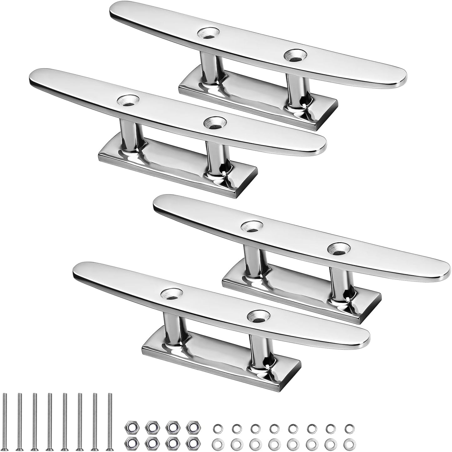 Boat Cleats Marine Grade 316 Stainless Steel Boat Mooring Cleat Pack of 4, Installation Accessories Included