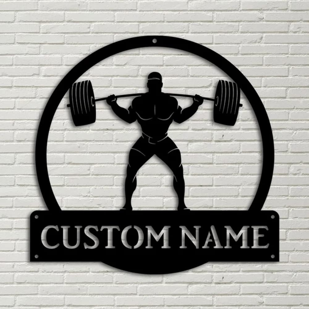 Personalized Gym Metal Sign Custom Workout Room Wall Art, Fitness Center Motivational Garage Decor, Powerlifting Home Gift for Women, Men, Dad, Papa, Grandpa, Mother, Sister, Girls, Family Modern