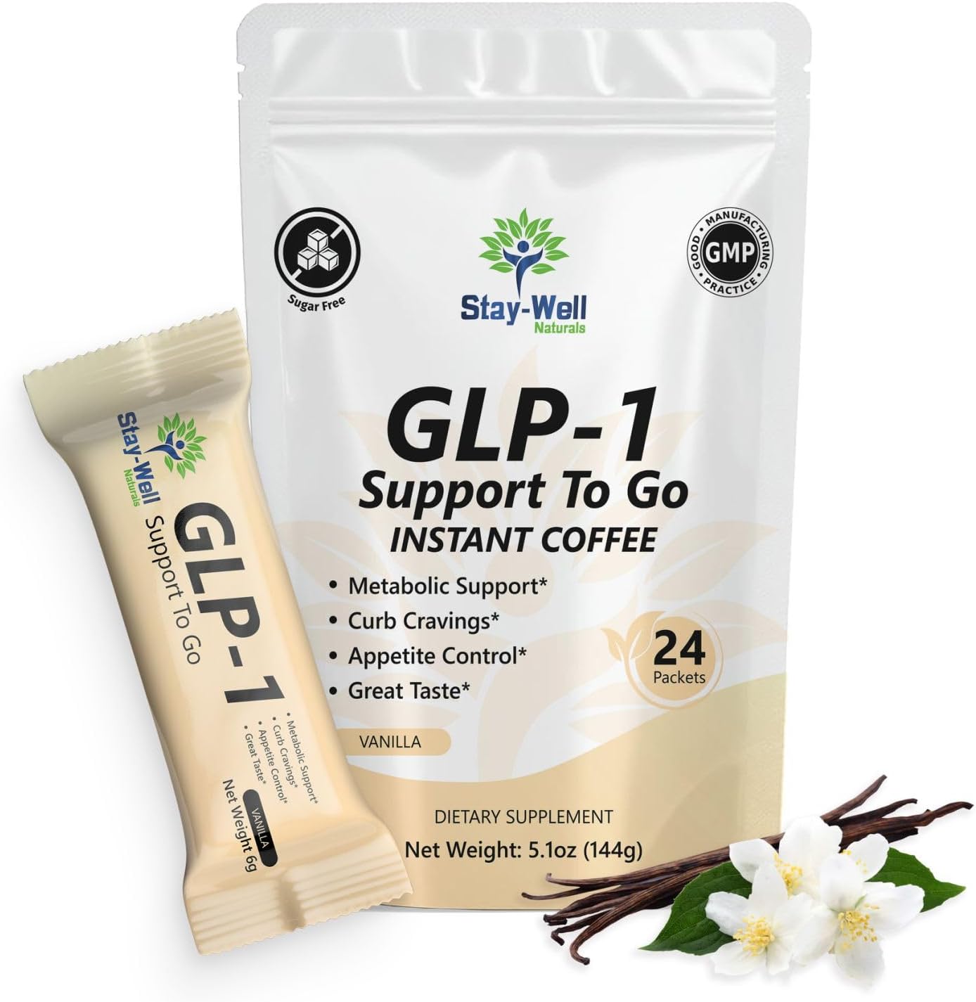 Slim Coffee GLP-1 Supplement | GLP 1 Booster to Control Appetite and Cravings | Great Tasting Metabolic Support - Coffee Bean Extract, Green Tea, Yerba Mate (Vanilla)
