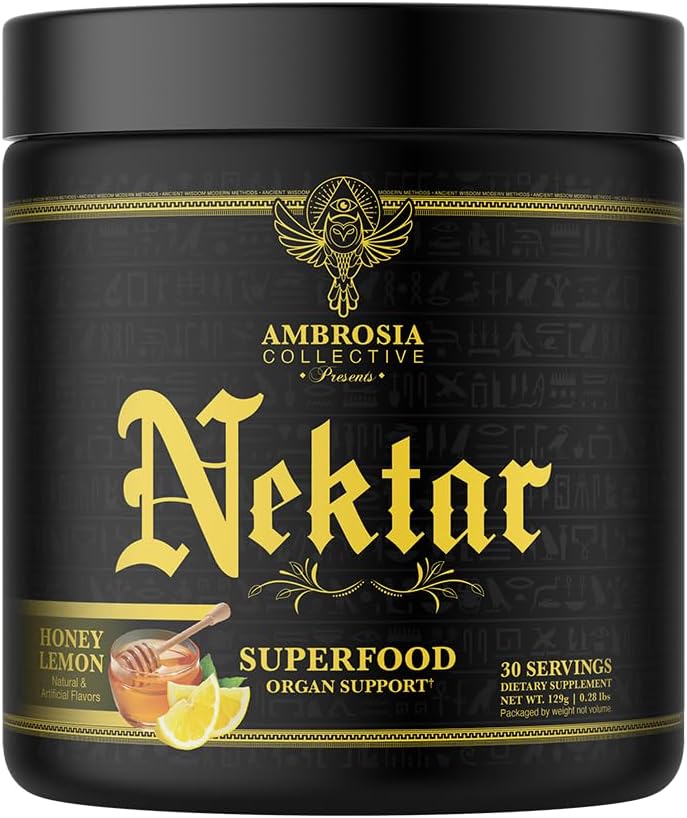 Ambrosia Nektar - Superfood Powder | Complete Health Supplement | Organ Support - Liver, Kidney Health | 30 Servings (Honey Lemon)