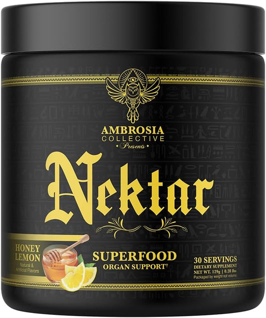 Ambrosia Nektar - Superfood Powder | Complete Health Supplement | Organ Support - Liver, Kidney Health | 30 Servings (Honey Lemon)