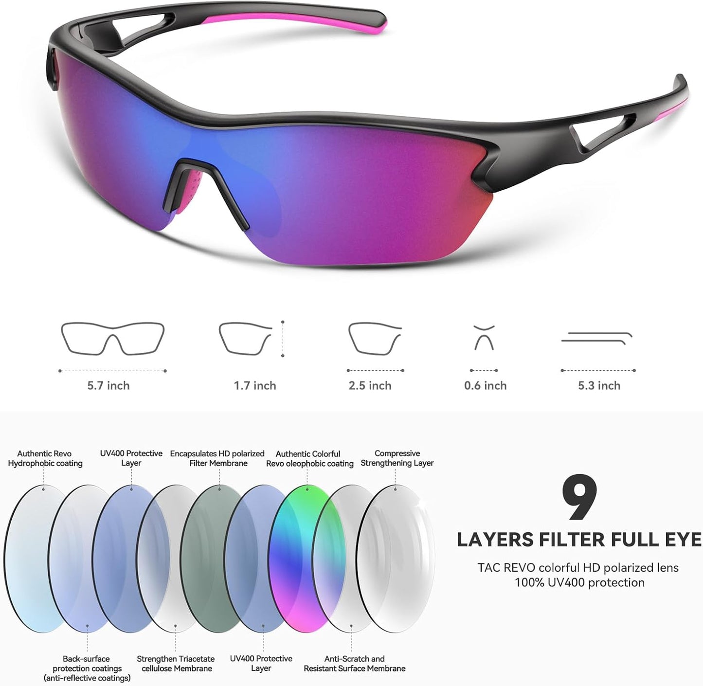 BEACOOL Polarized Sports Sunglasses for Men Women Youth Baseball Cycling Running Fishing Golf Motorcycle TAC Glasses UV400