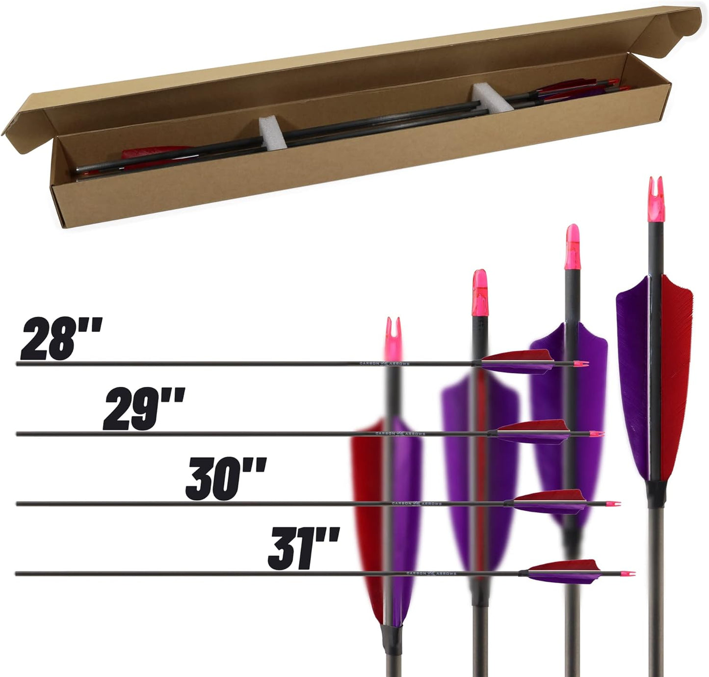 600 Spine Pure Carbon Arrows with Real Turkey Feathers Removable 100 Grain Tips Plastic Nocks for Archery Target Hunting