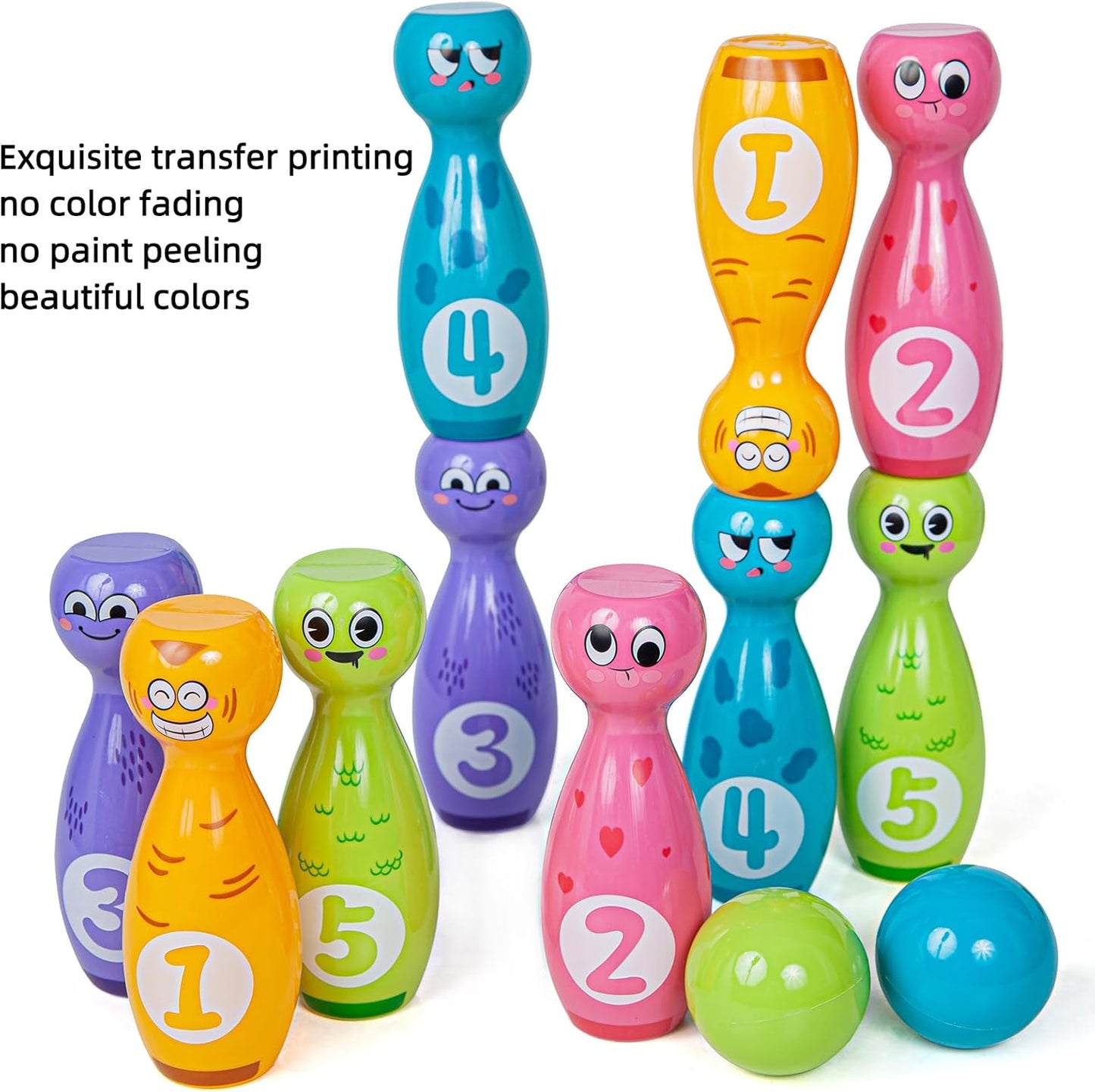 Bowling Set for Kids 2-5,Includes 10 Plastic Pins & 2 Balls, Indoor Activity Games, Birthday Gifts for Boys Girls 5-7,(Color Gift Box Packaging)