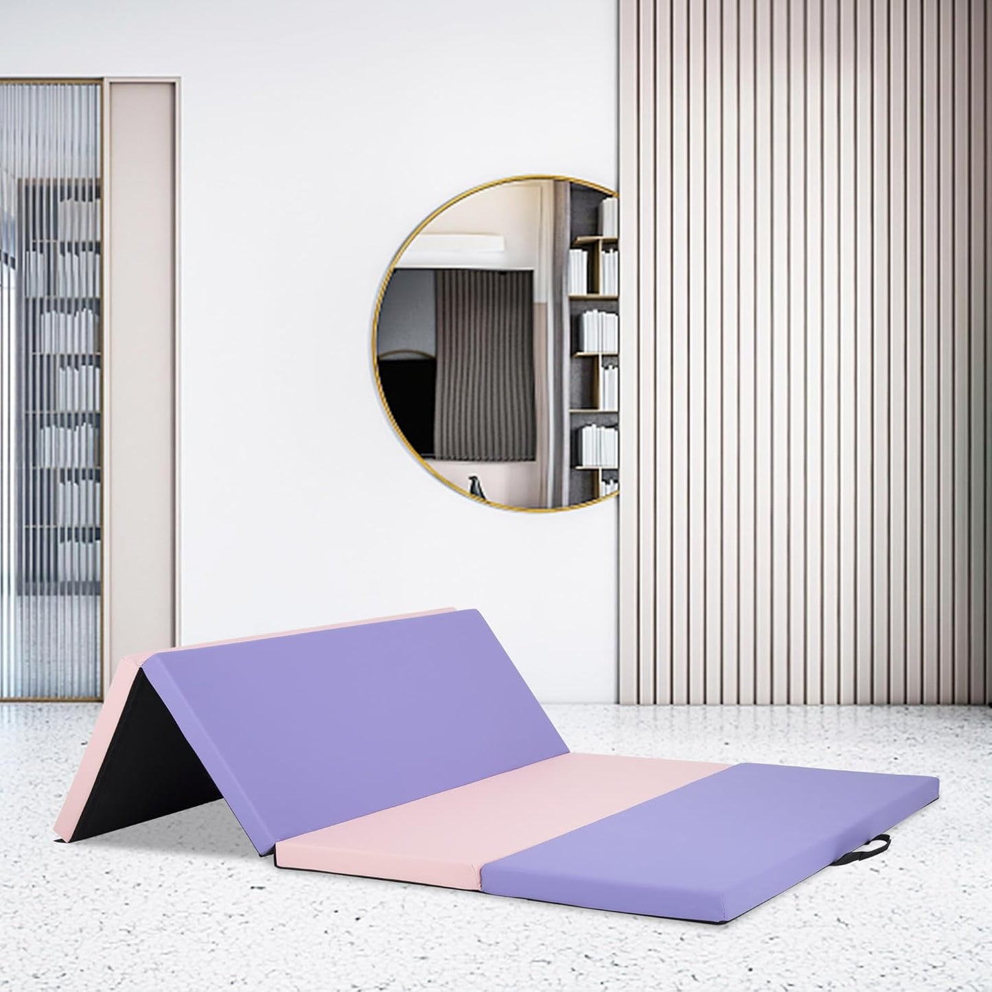 Gymnastics Tumbling Mats Portable Gymnastics Mat Foldable Tumbling Mat 2'x6'/4'x8' PU Leather Exercise Mat Yoga Mat with Carrying Handles for home Workout outdoor Yoga Gymnastics