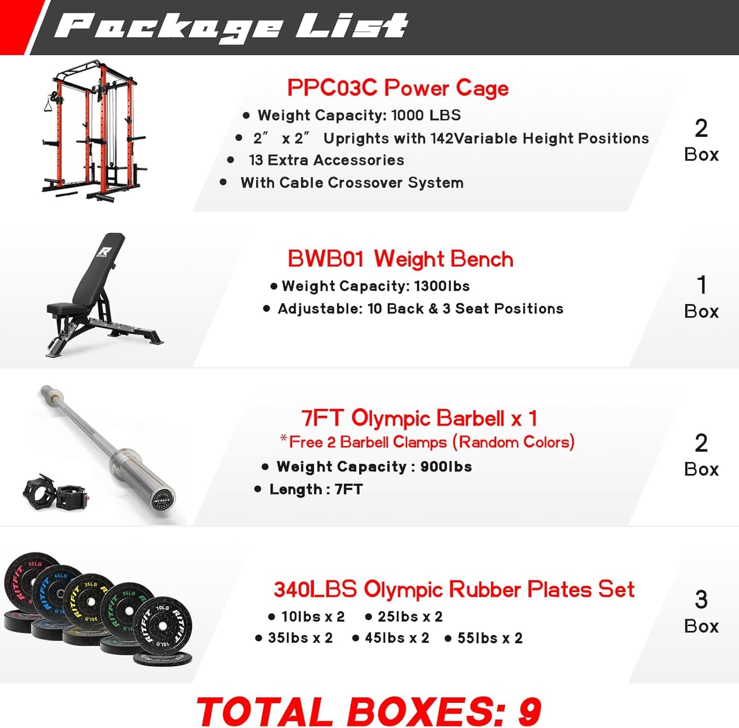 RitFit Power Cage with Optional LAT PullDown/Cable Crossover, 1000LB Squat Rack for Home & Garage Gym, with Weight Storage Rack and More Training Attachments, ASTM-Certified