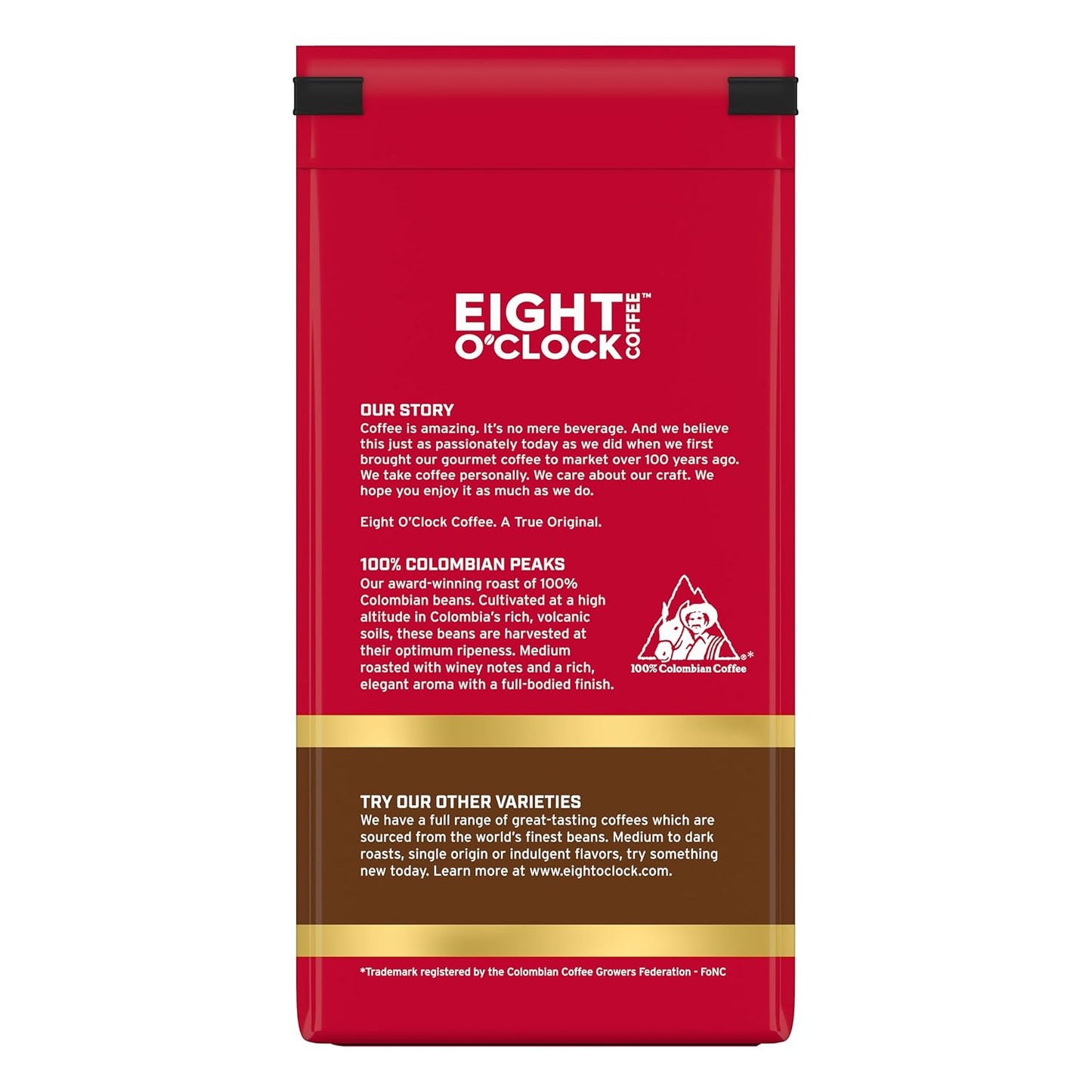 Eight O'Clock Coffee 100% Colombian Peaks Ground Coffee, Medium Roast, 11 Ounce (Pack of 6) - Rich, Winey & Full Bodied
