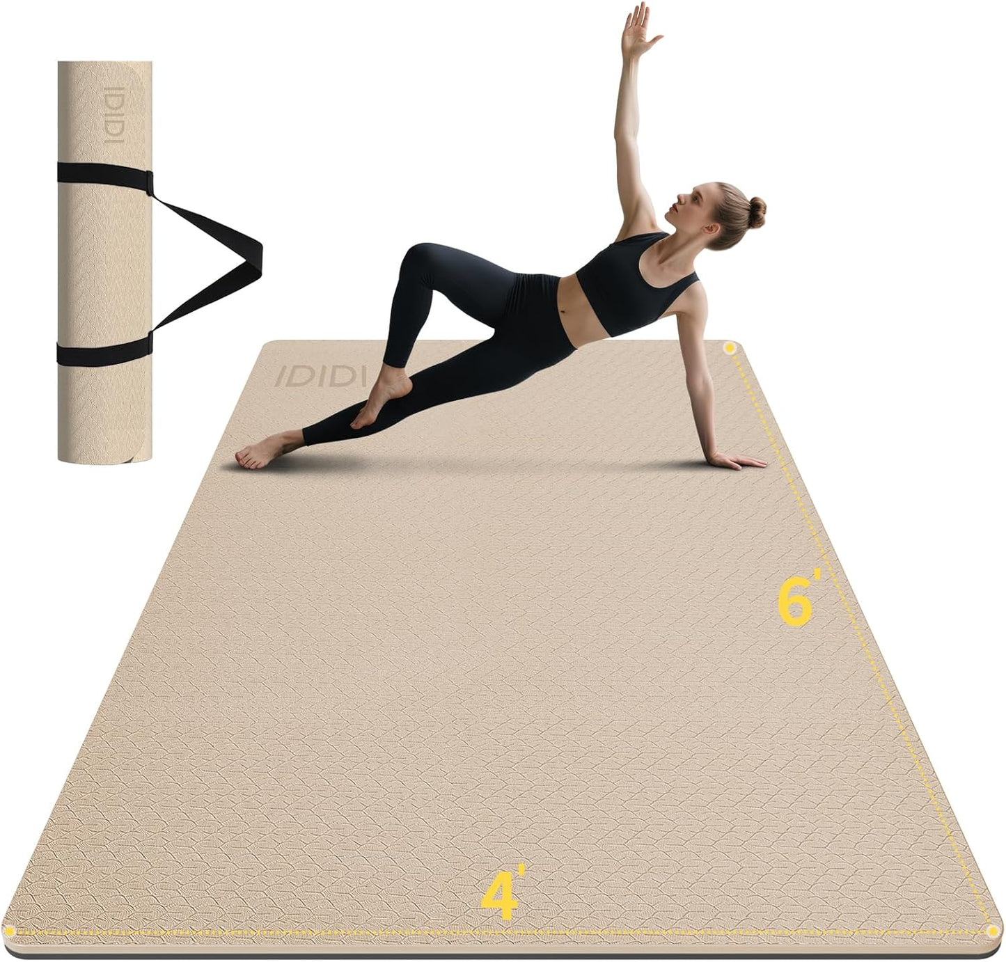 10mm Large Yoga Mat (6'x 4') - Extra Long and Wide 72 x 48 x 0.4 inches, Non-Slip POE Fitness Mat, Eco-Friendly, Thick Wide Exercise Mat for Home Workouts,Ideal for Yoga and Pilates.