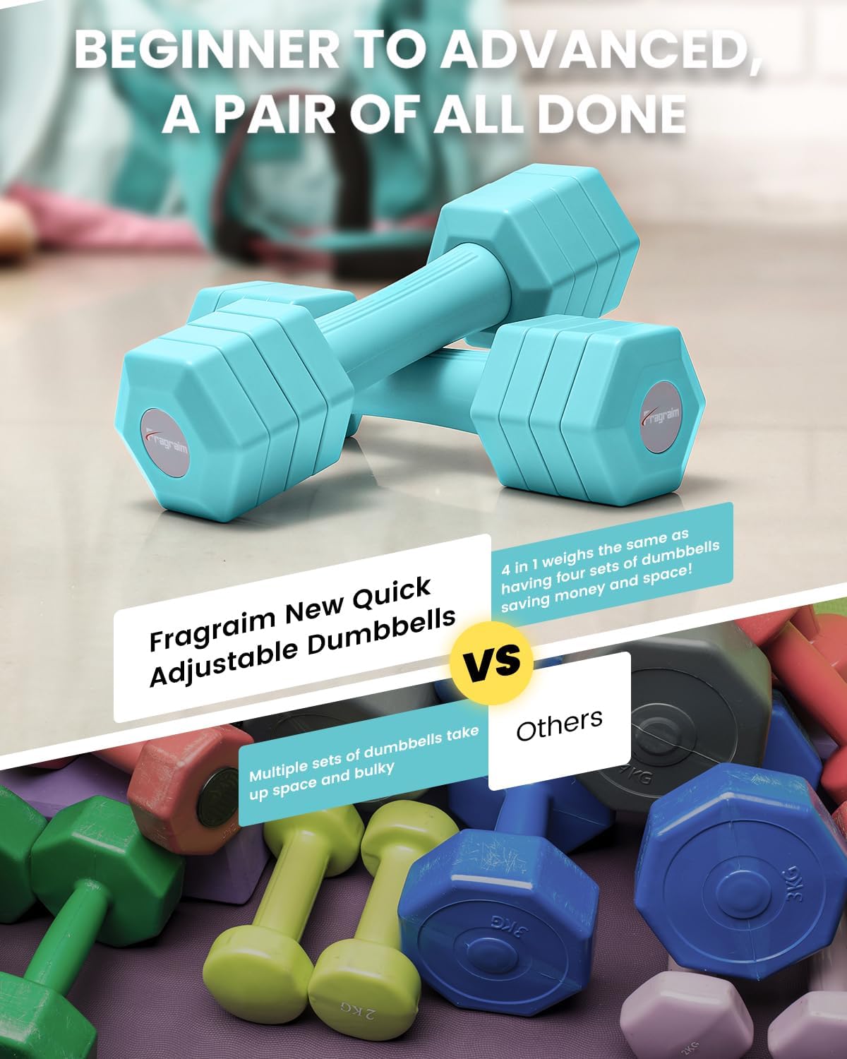 Adjustable Dumbbells Set, 4 in 1 Hand Weights Set for Women Men 10 LB/ 12 LB Dumbbell Pair Each 2lbs 3lbs 4lbs 5lbs Weights Dumbbells Set with TPU Soft Rubber Handle for Home Gym Exercise Fitness