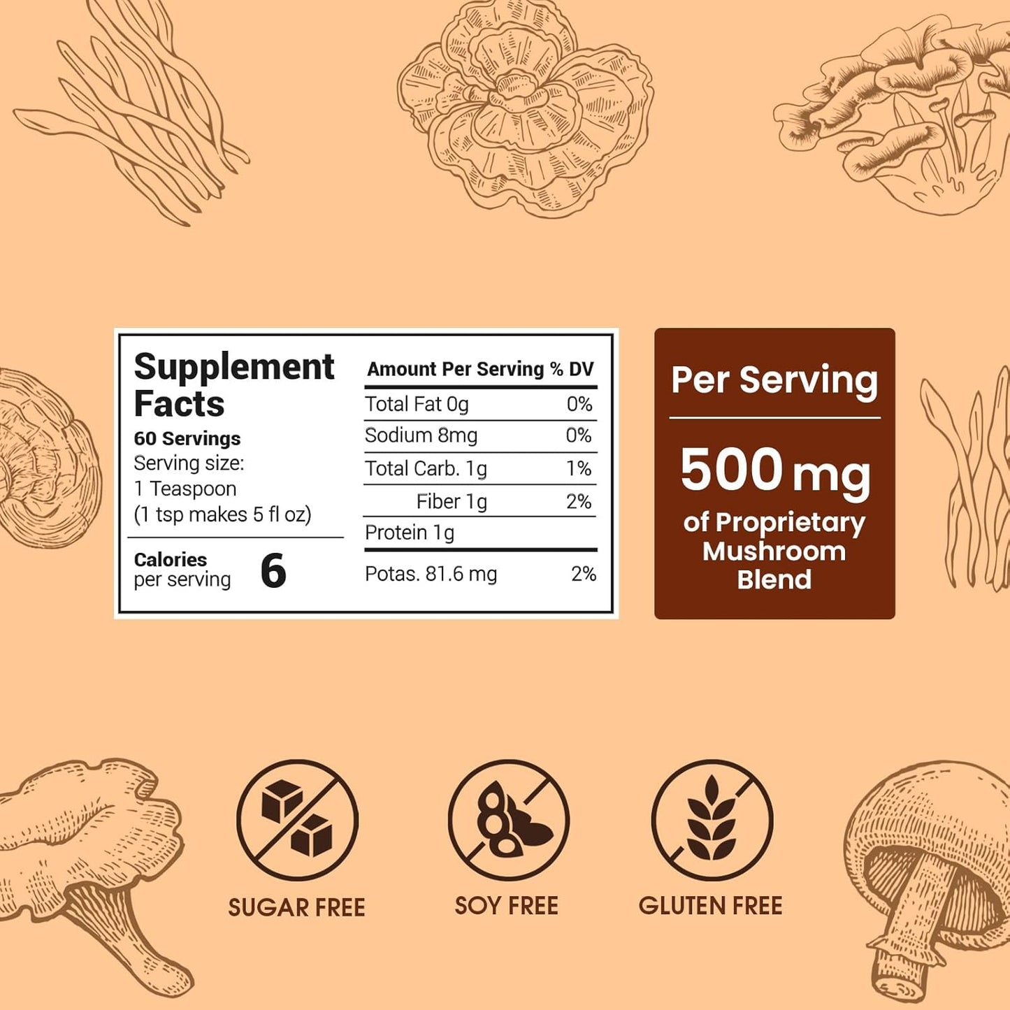 Instant Mushroom Coffee Dark Roast (60 Servings) With 10 Mushrooms (Lions Mane, Cordyceps, Turkey Tail & Other) Mixed With Gourmet 100% Arabica Instant Coffee for Focus & Gut Health Support