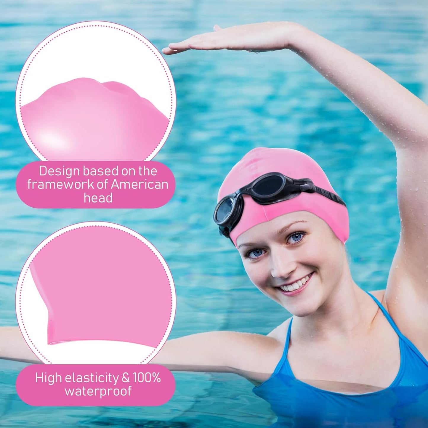 Syhood 6 Pieces Unisex Adult Silicone Swim Cap Waterproof Swimming Hat Non Slip Pool Hat Elastic Silicone Cap for Long and Short Hair