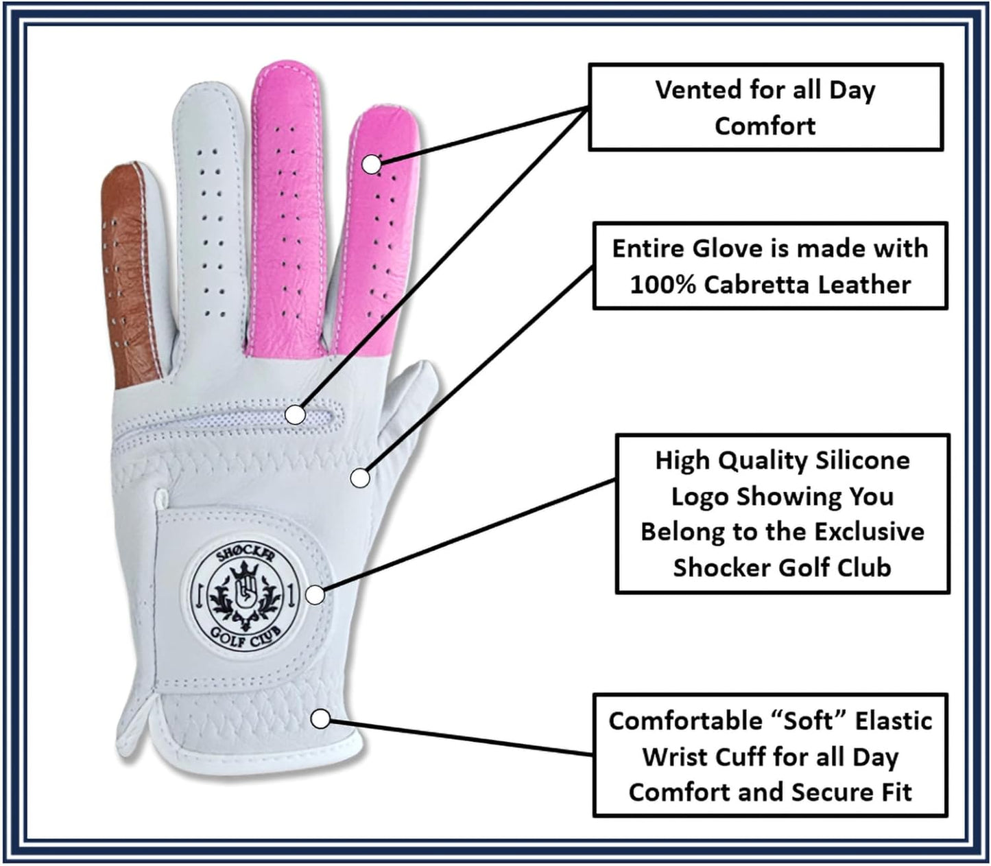 Shocker Camo Golf Glove Men's - Premium Cabretta100% Leather, Durable Grip, White and Camo, Adult Men's Golf Gloves, Funny Gag Gift, Left & Right Handed, Small to XXL Sizes