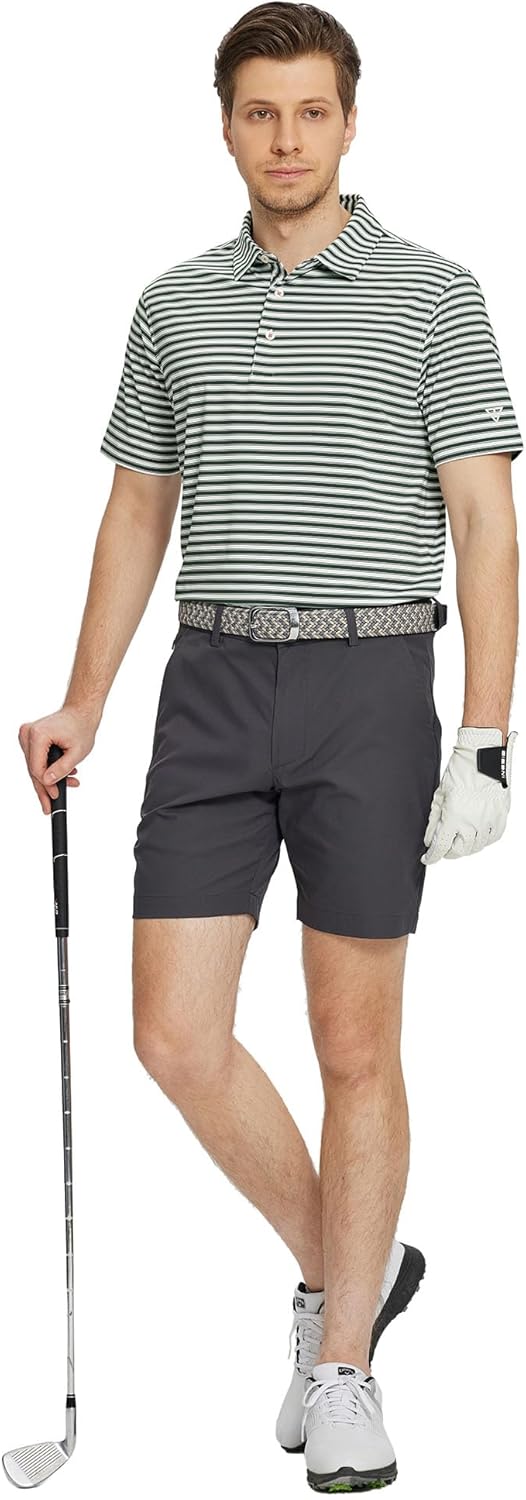 M MAELREG Golf Shirts for Men Short Sleeve Dry Fit Casual Striped Performance Moisture Wicking Collared Mens Polo Shirts