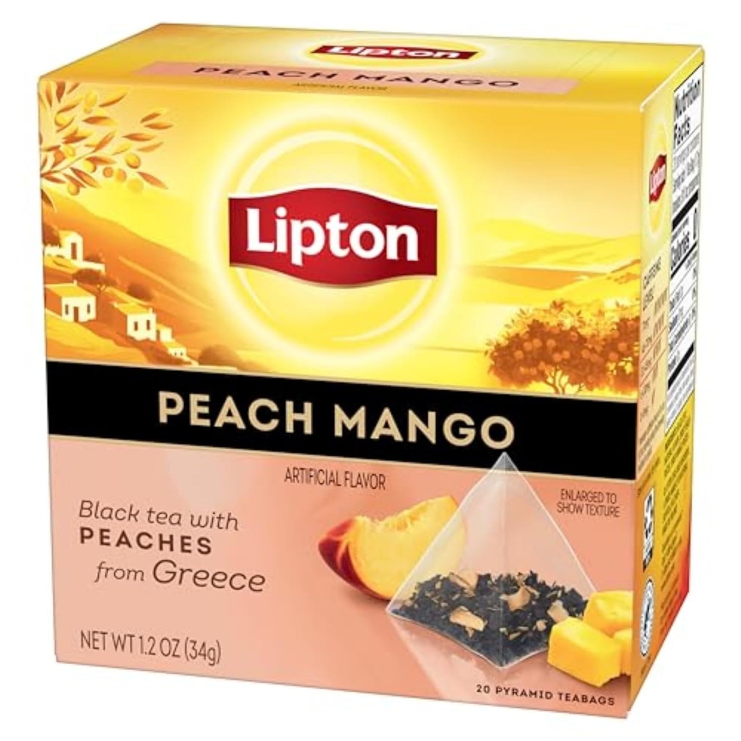 Lipton Black Tea Peach Mango, Pyramid Tea Bags, Flavored Teabags for a Refreshing Cup of Tea, 20 Total Tea Bags