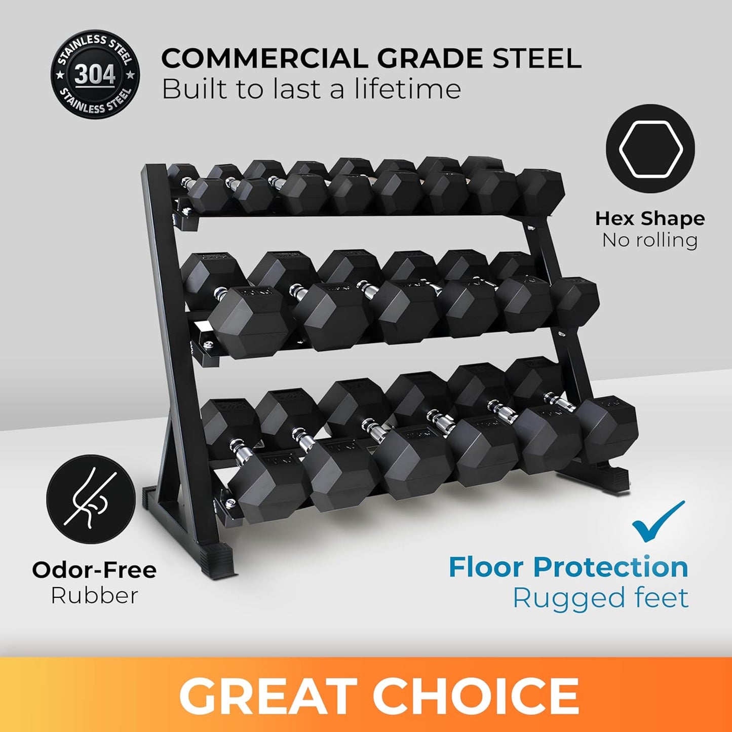 Rubber Hex Dumbbell Set with Rack, 10/12/20 Pair (550/780/1200/1550/2100 lbs total) Weight Rack with Dumbbells, Rubber Coated Dumbbell Set with Rack Stand for Home Gym & Strength Training