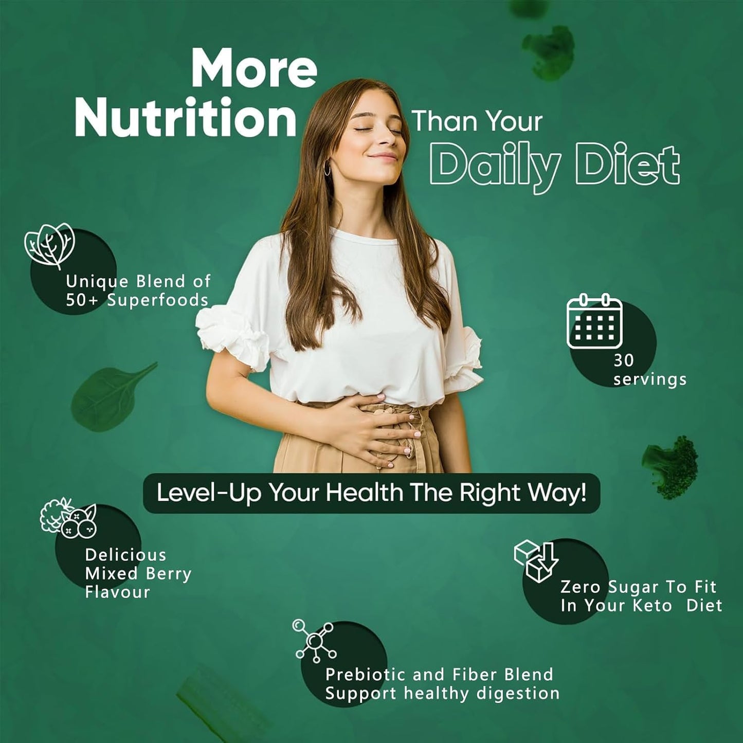 Greens Superfoods Powder for Digestive Health, Sugar Free Super Greens Powder, Spirulina, Chlorella for Bloating & Gut Support, Daily Support for Women, 30 Servings, Mango