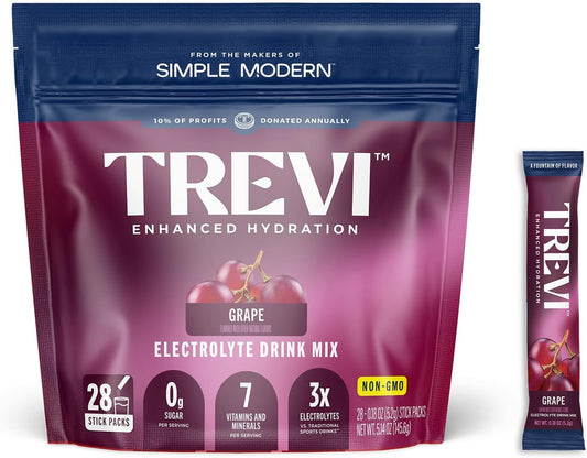 TREVI™ Sugar Free Electrolytes - Drink Mix Hydration Powder Packets - 28 Count - Grape