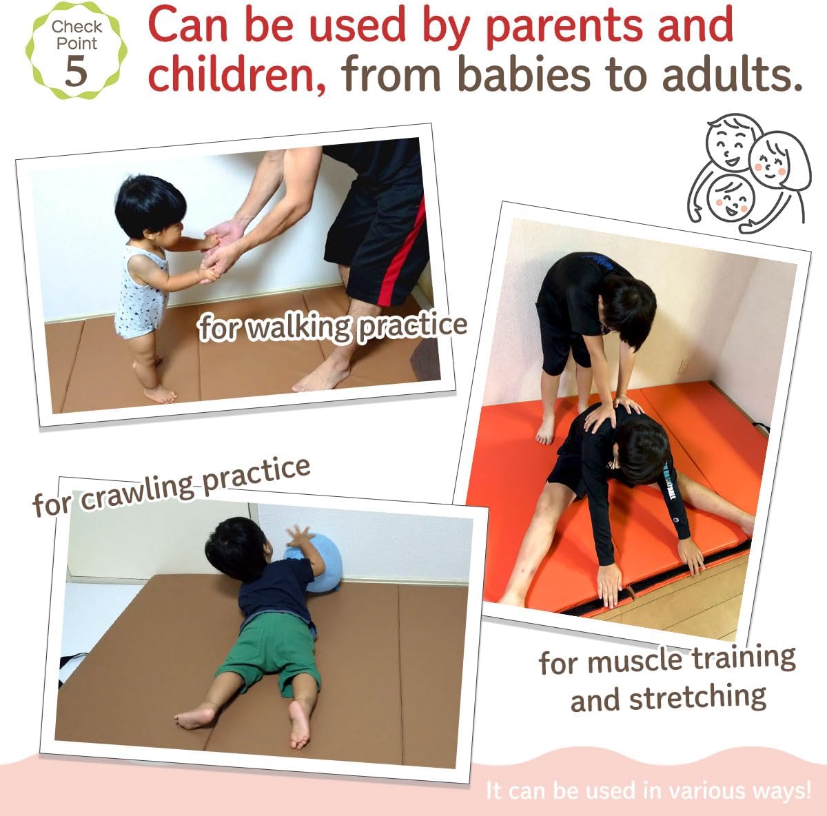 KaRaDaStyle Gymnastics Mat Folding Stretch Mats 75"x31"x1.2" Exercise Muscle Training Children Play Horizontal Bar Mat Yoga Sports Soundproof Home Use