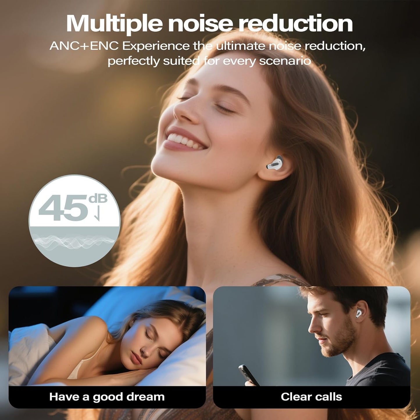 Sleep Earbuds, Mini ANC Wireless Earbuds Bluetooth 5.4 Headphones Deep Bass Stereo, 48H Playtime Ear Buds, 4 ENC Noise Cancelling Mic, In Ear IP7 Waterproof Earphones for Side Sleepers,Touch Control