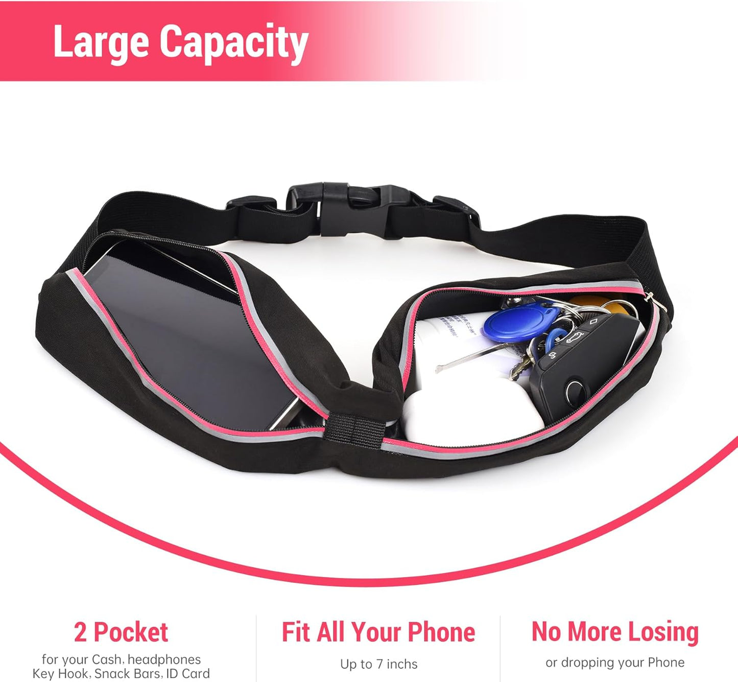Slim Running Belts for Women Men - Running Phone Holder Fanny Pack for Key, Accessories Fits ALL Cell Phones, Pink