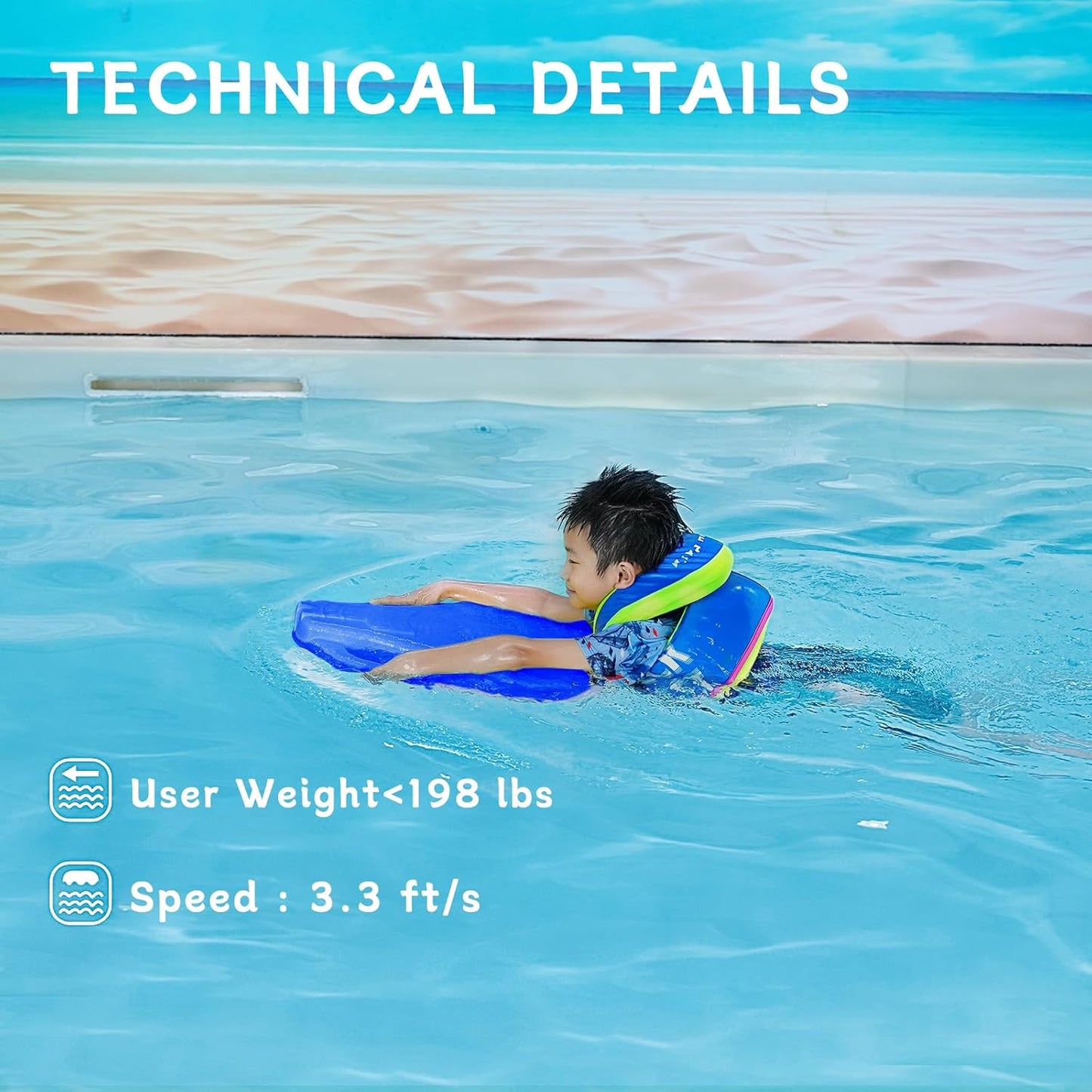Electric Swimming Kickboard for Kids,Motorized Swim Board with Water Gun, Motorized Swim Training for Children Adults, 60N Thrust, 198 lbs Buoyancy, 25V Rechargeable Battery