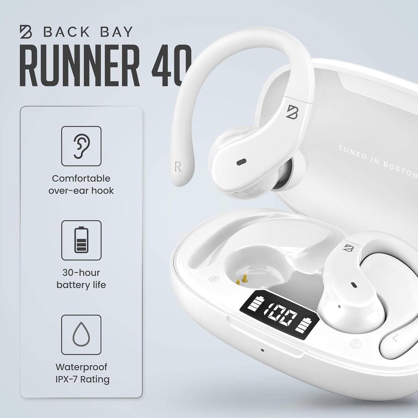 Back Bay Audio - Runner's Wireless Earbuds Bluetooth Headphones for Sports, Hook Over The Ear Buds, Deep Bass, Wrap Around Earphones with Earhooks for Running, Workout Wireless Headphones for The Gym
