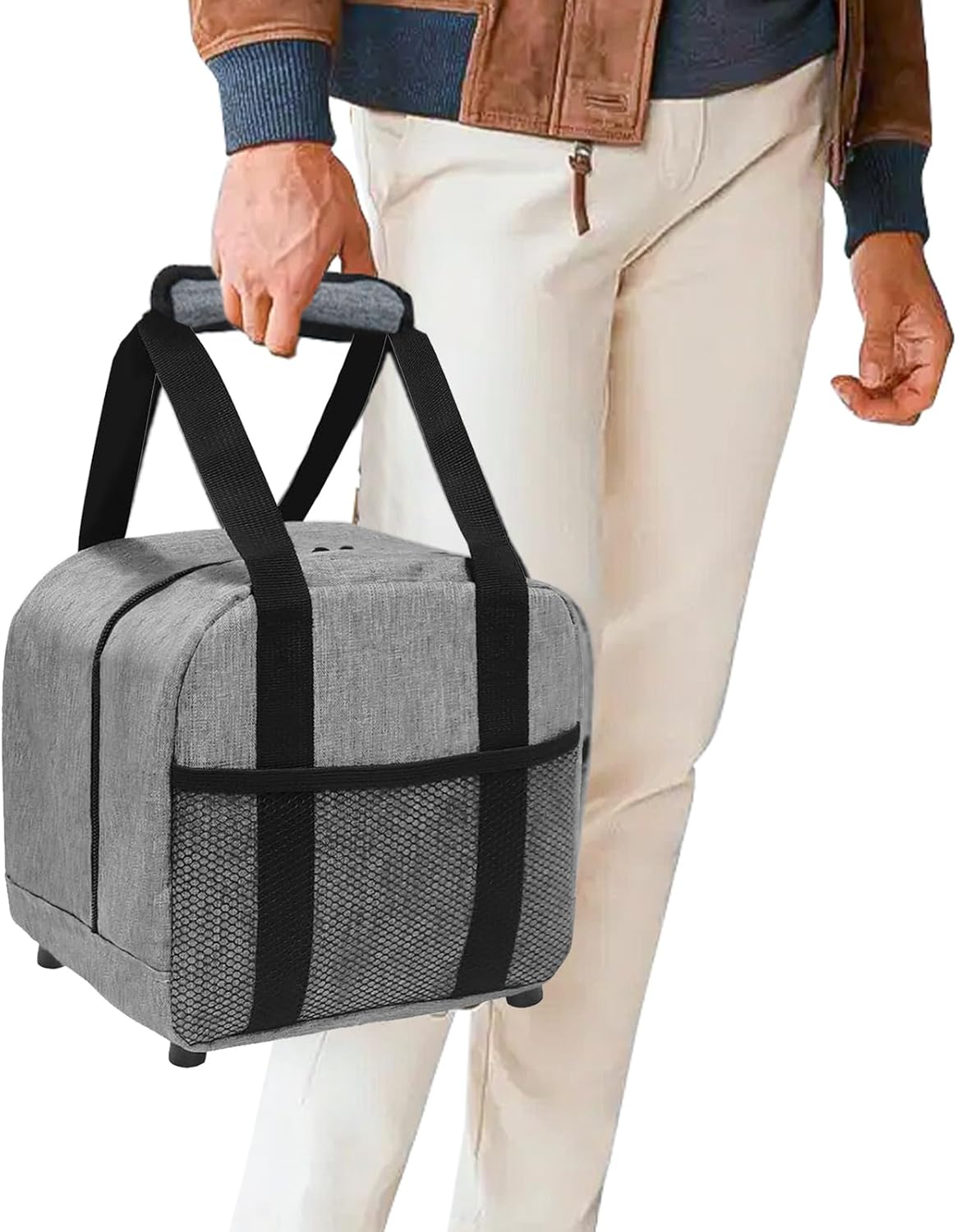 Single Bowling Ball Bag 1 Ball Extra Ball Organizer with Padded Ball Holder, Portable Small Zipper Case with Mesh Pocket, Bowling Gifts for Men, Kids, Beginners (Gray)