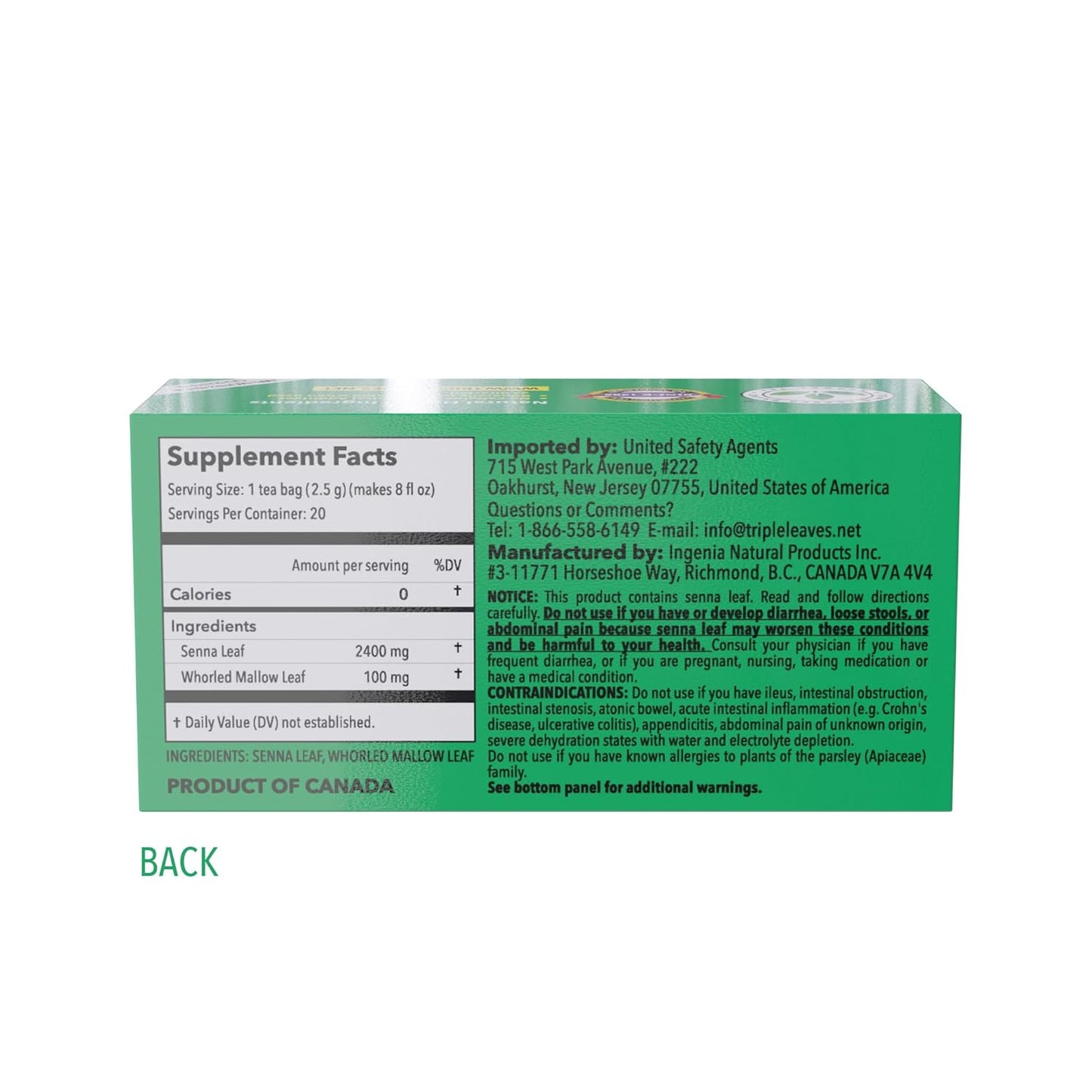 Triple Leaves Brand Nutra-Slim Tea (20 Tea Bags), Extra Strength Dieters’ Tea