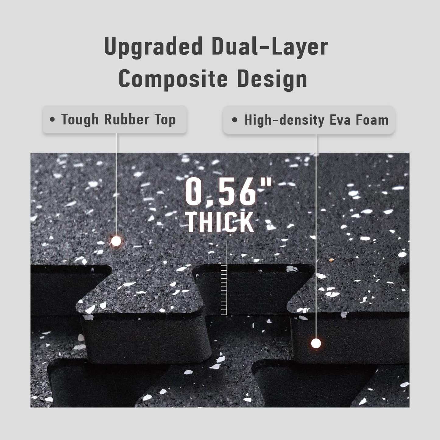 AIRHOP 0.56in Thick 24 Sq Ft Exercise Equipment Mats, 6 Tiles Upgraded Rubber Top with High Density EVA Foam, Large Interlocking Puzzle Gym Flooring for Home Gym, Heavy Weight Workout, 24 x 24in