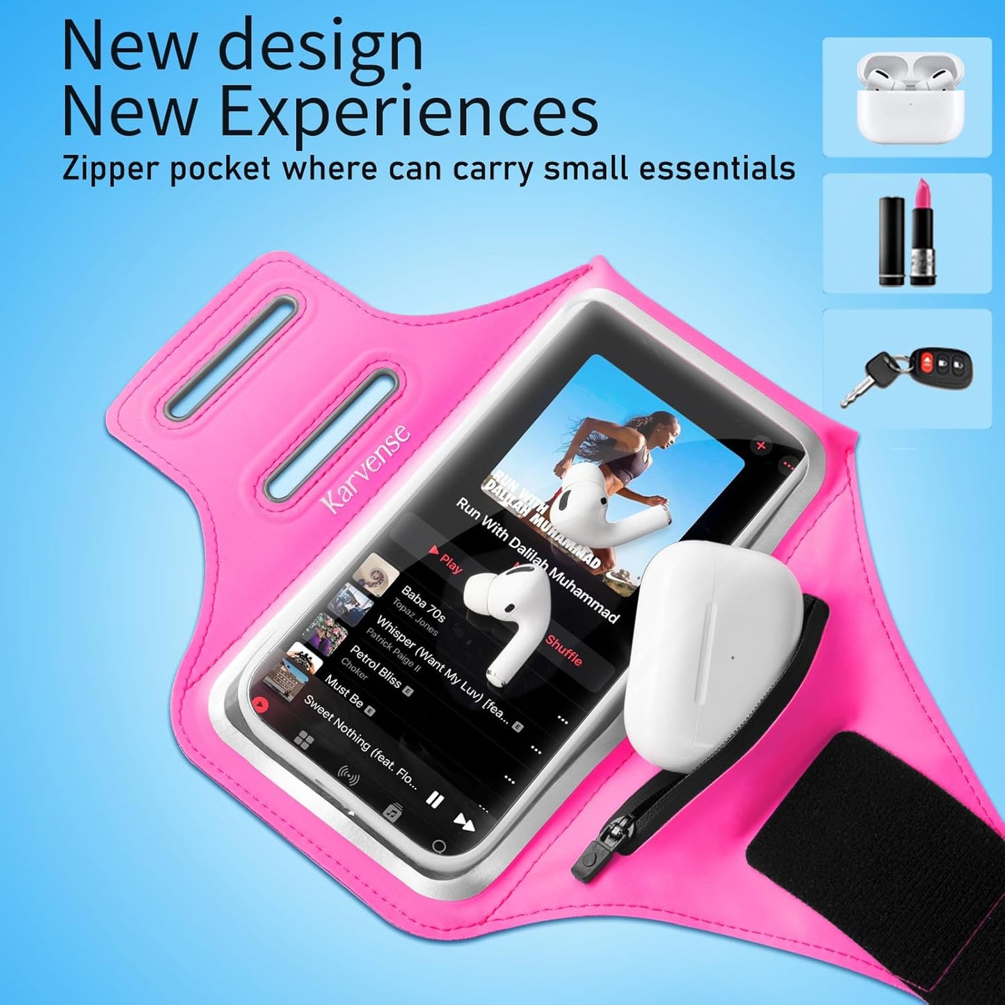 Phone Holder for Running-Arm Band for Running for iPhone & Samsung Galaxy, Cell Phone Armband Holder for Walking, Gym, Workout, Men, Women, w/Adjustable Strap & Zipper Pocket (Pink-M)