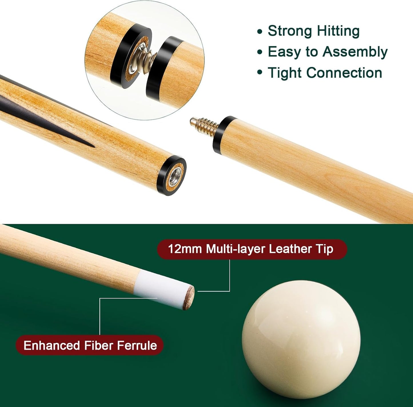 Jenaai 55 Pcs Pool Table Accessories 16 Pcs Billiard Balls 6 Set Pool Sticks Triangle Diamond Ball Holder Cue Chalks Cue Tip and Brush Set