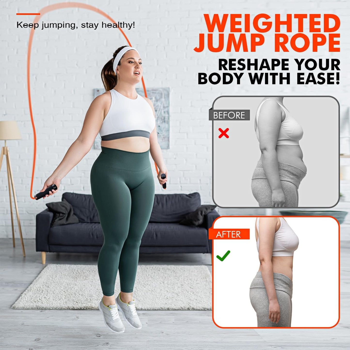 Jump Rope, Weighted Jump Rope for Men Women, Adjustable 1lb Heavy Skipping Ropes, Suitable for Boxing, Cardio, Home Fitness, Training Muscle, Home Gym Workout Equipment for Full Body Exercise