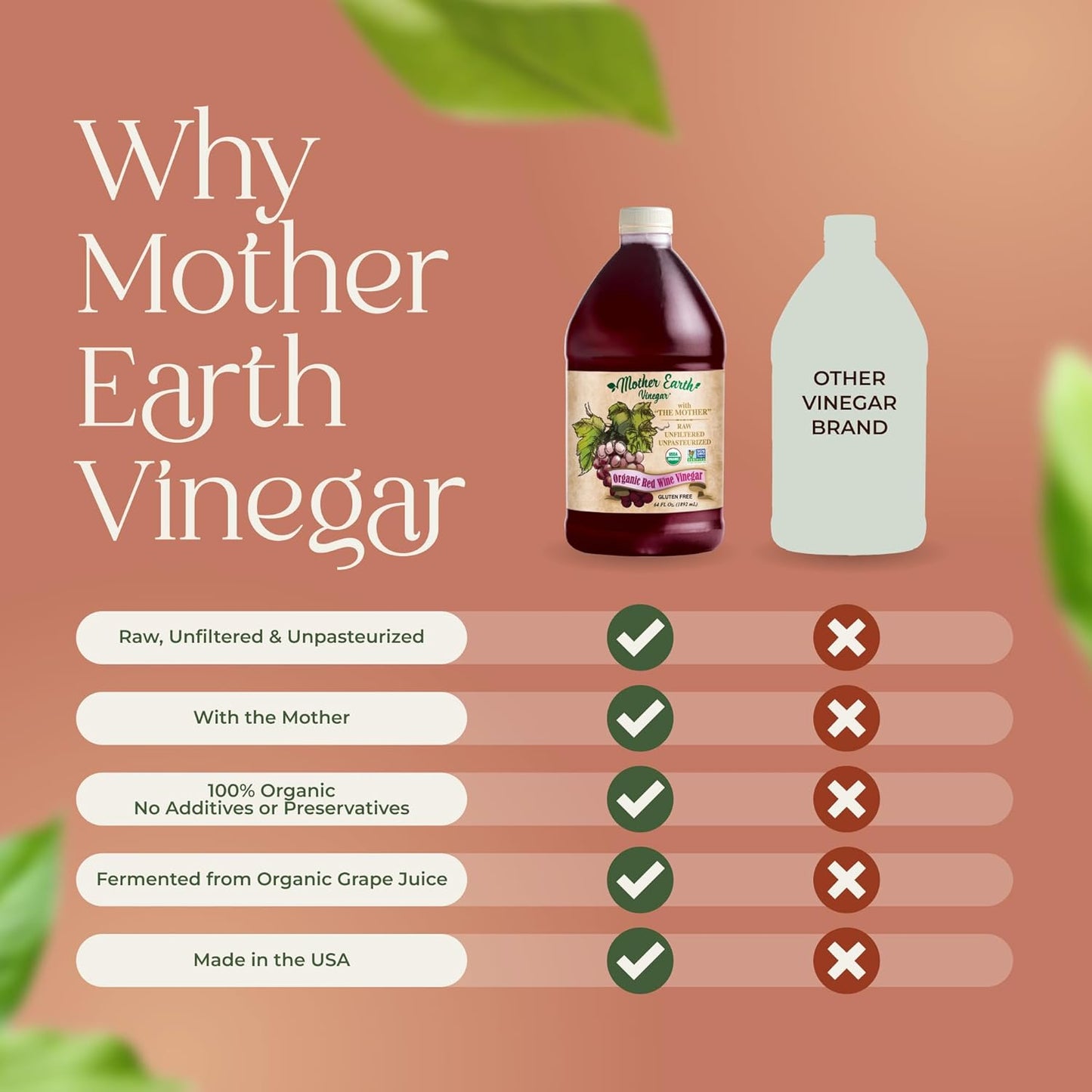 Mother Earth, Organic Red Wine Vinegar with The Mother, Fresh Pressed Organic Cabernet Grapes, ORWV, RWV, Raw, Unpasteurized, Unfiltered (1/64oz)