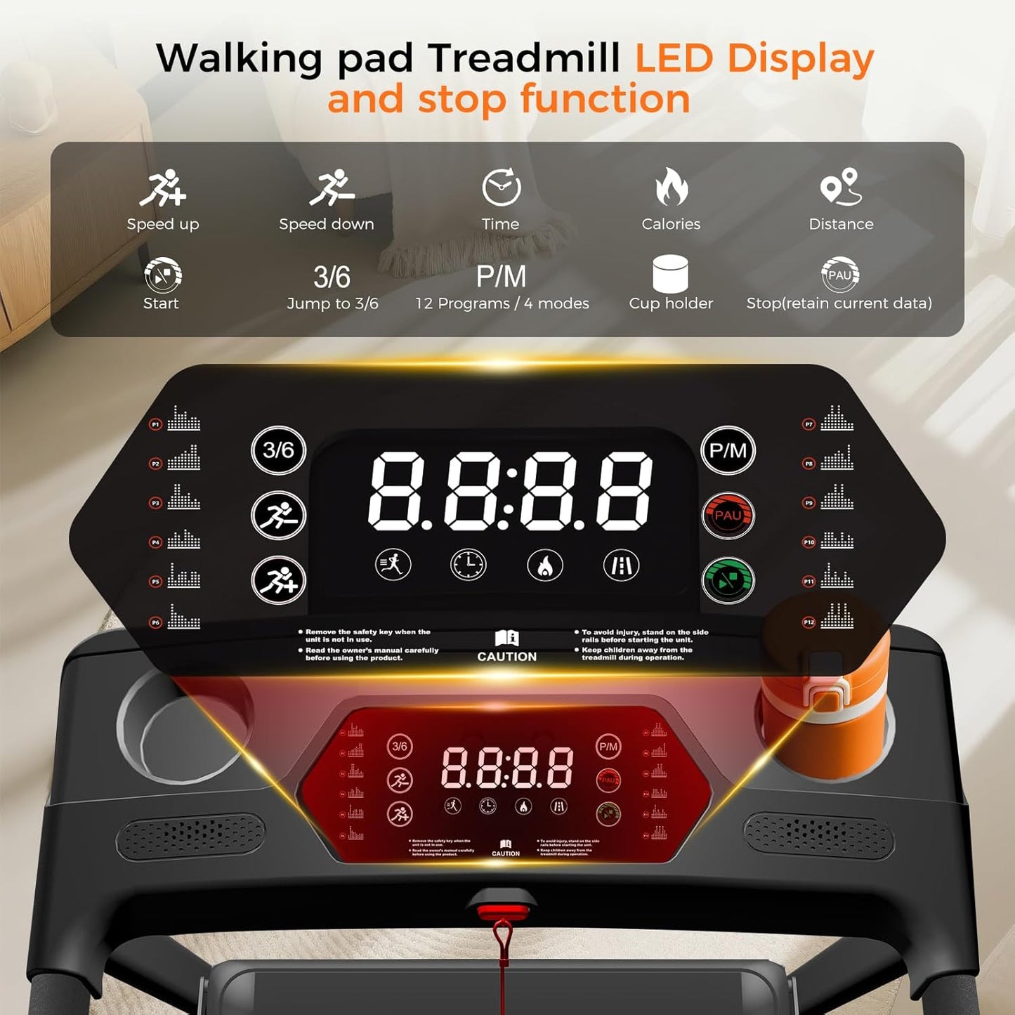 Treadmill with Incline, 3.0HP Small Treadmills for Home, Portable Electric Treadmill with Handles,Lightweight Walking Pad,Compact Running Treadmills,Walking Pad with Handle,LED Dispay,300LBS Capacity