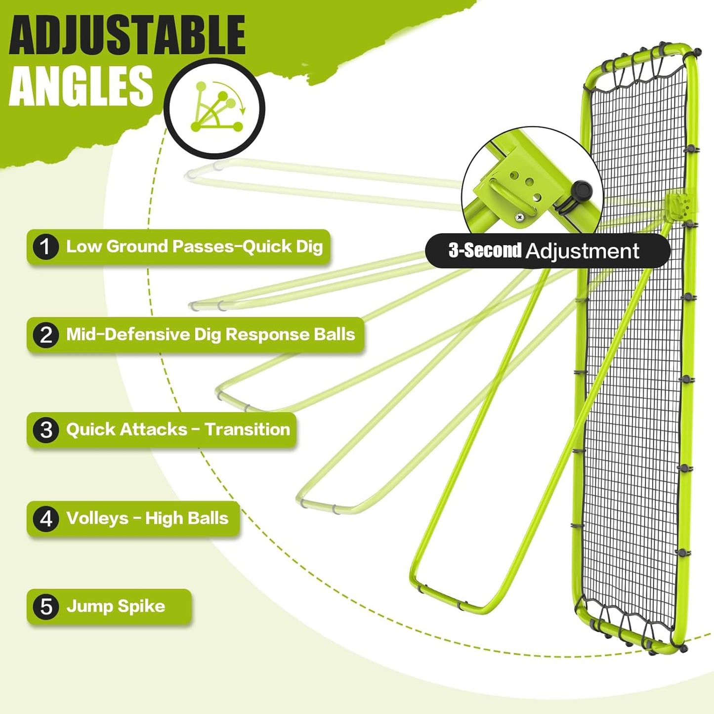 Volleyball Rebounder Net 7x4 Ft, 5-Angle Adjustable Rebounder Net for Practicing Digging, Setting, Spiking, Bounce Back Training Equipment with 2 Target Stripes & Portable Travel Bag for Storage