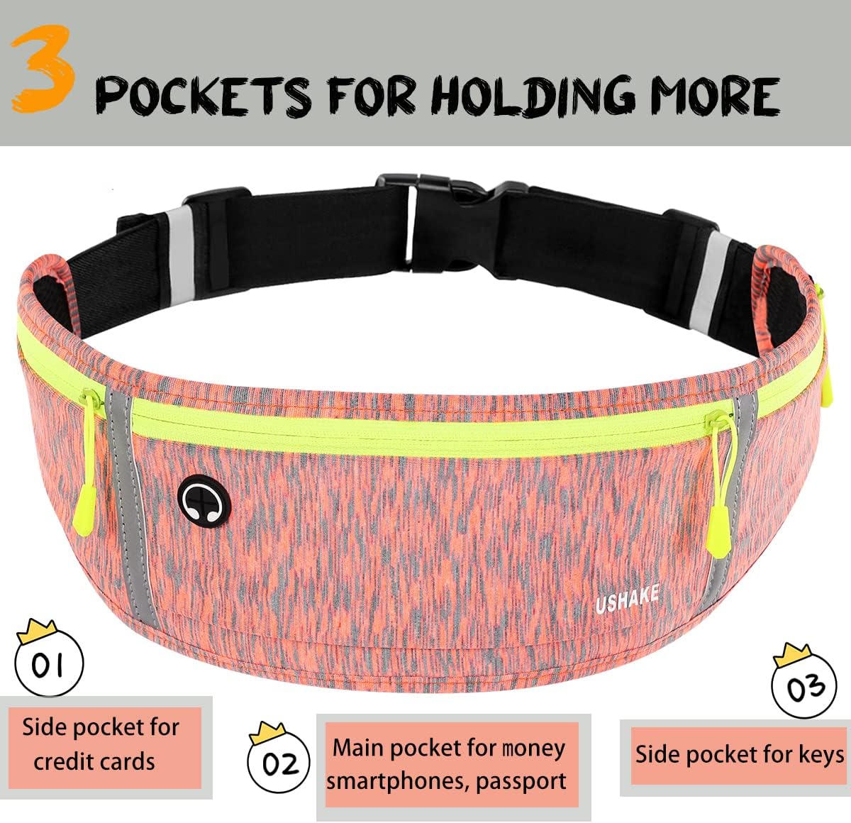 USHAKE Slim Running Belt, Workout Fanny Pack for Men Women,Exercise Waist Pack for Apple iPhone Holder, Runner Belt for Running Walking Cycling Camping Gym