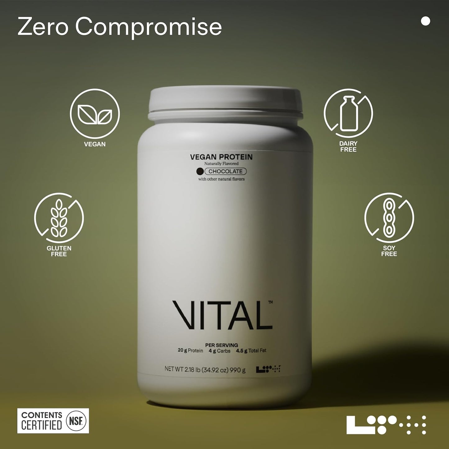 LTH VITAL Vegan Protein - Trusted by Life Time fitness Members - Plant-Based Protein Powder - Made from Pea Protein - Supports a Healthy Immune System - Gluten Free & Soy Free - Chocolate, 30 Servings