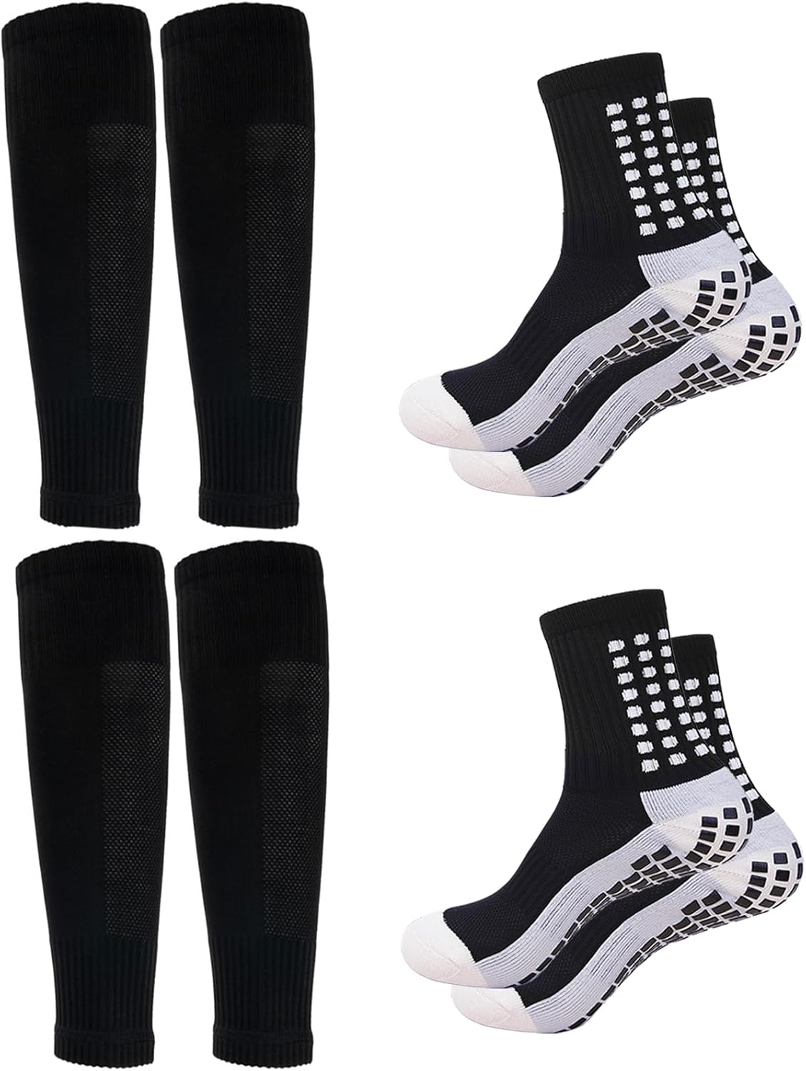 Men's Soccer Non Skid Ball Socks Anti Slip Grip Non Slip Socks, Shin Guard Sleeves, With Or Without Guard Straps for Football