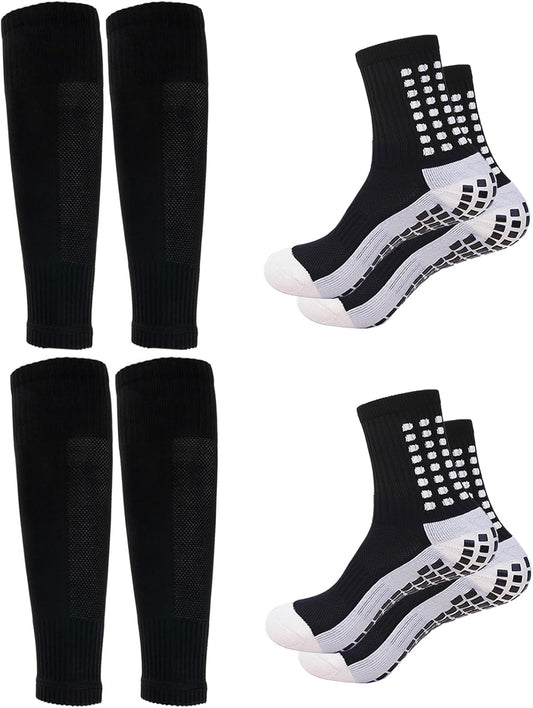 Men's Soccer Non Skid Ball Socks Anti Slip Grip Non Slip Socks, Shin Guard Sleeves, With Or Without Guard Straps for Football