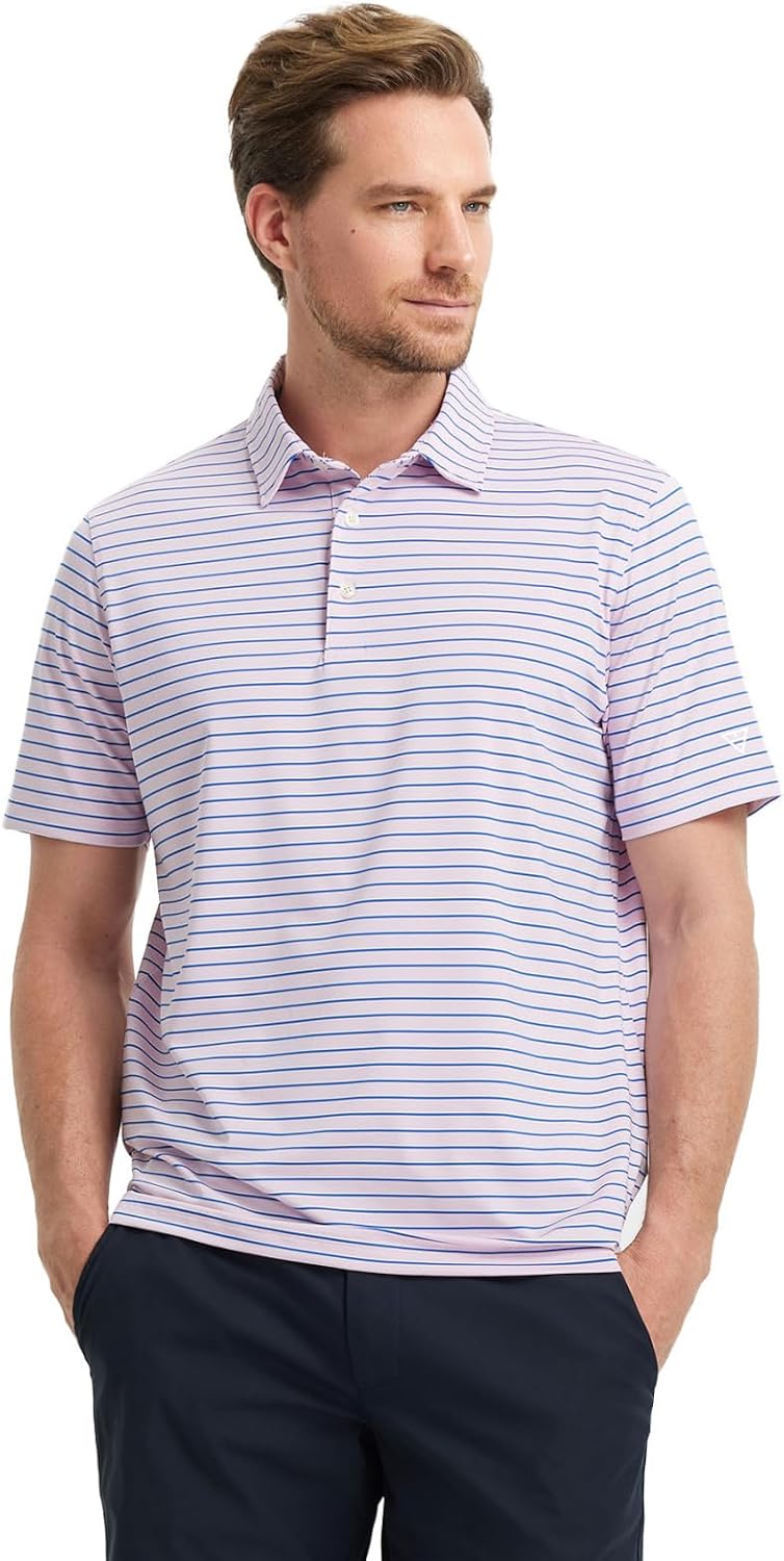 M MAELREG Golf Shirts for Men Moisture Wicking Striped Polo Performance Dry Fit Business Sports Mens Polo Shirts Short Sleeve
