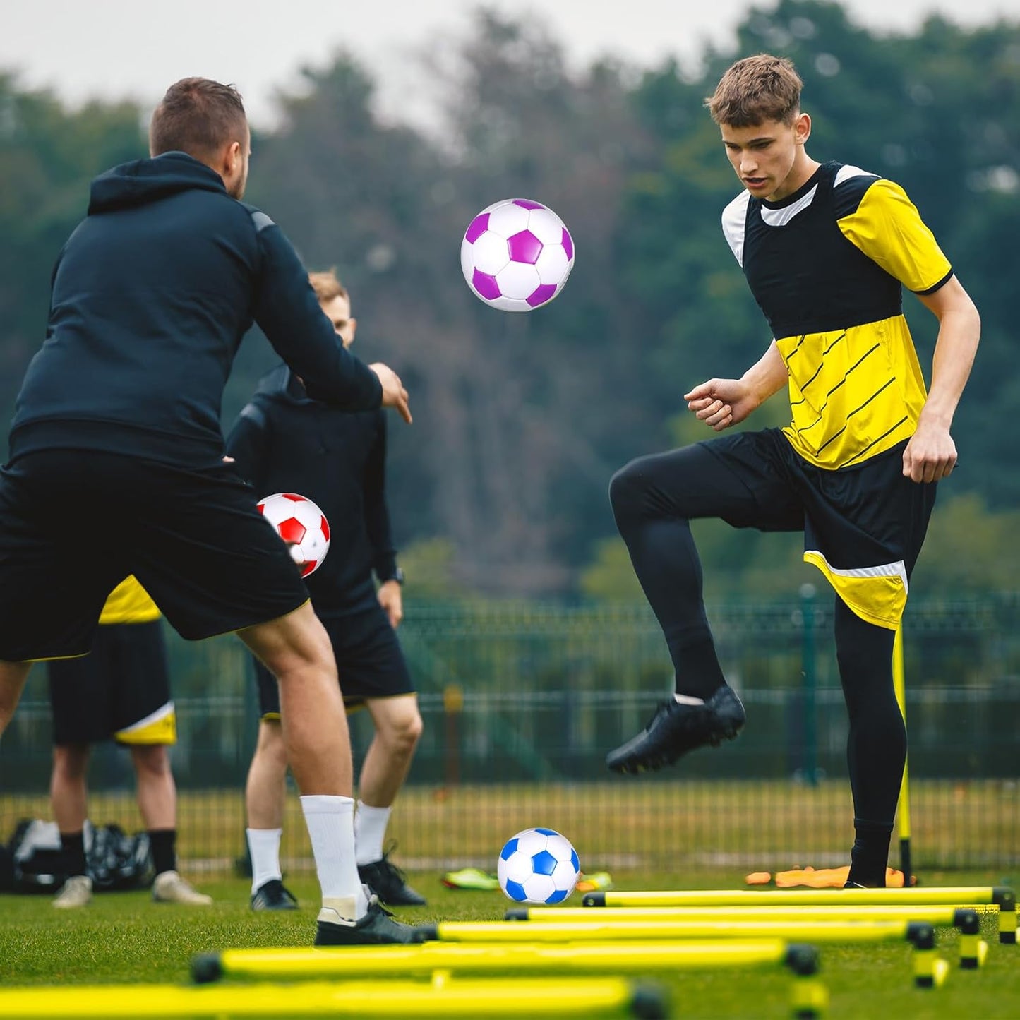 12 Pcs Soccer Balls for Teen Adult Bulk Deflated Soccer Ball with Pump Size 5 Indoor Outdoor Training Practice for School Sports Game Birthday Gifts Party Back to School