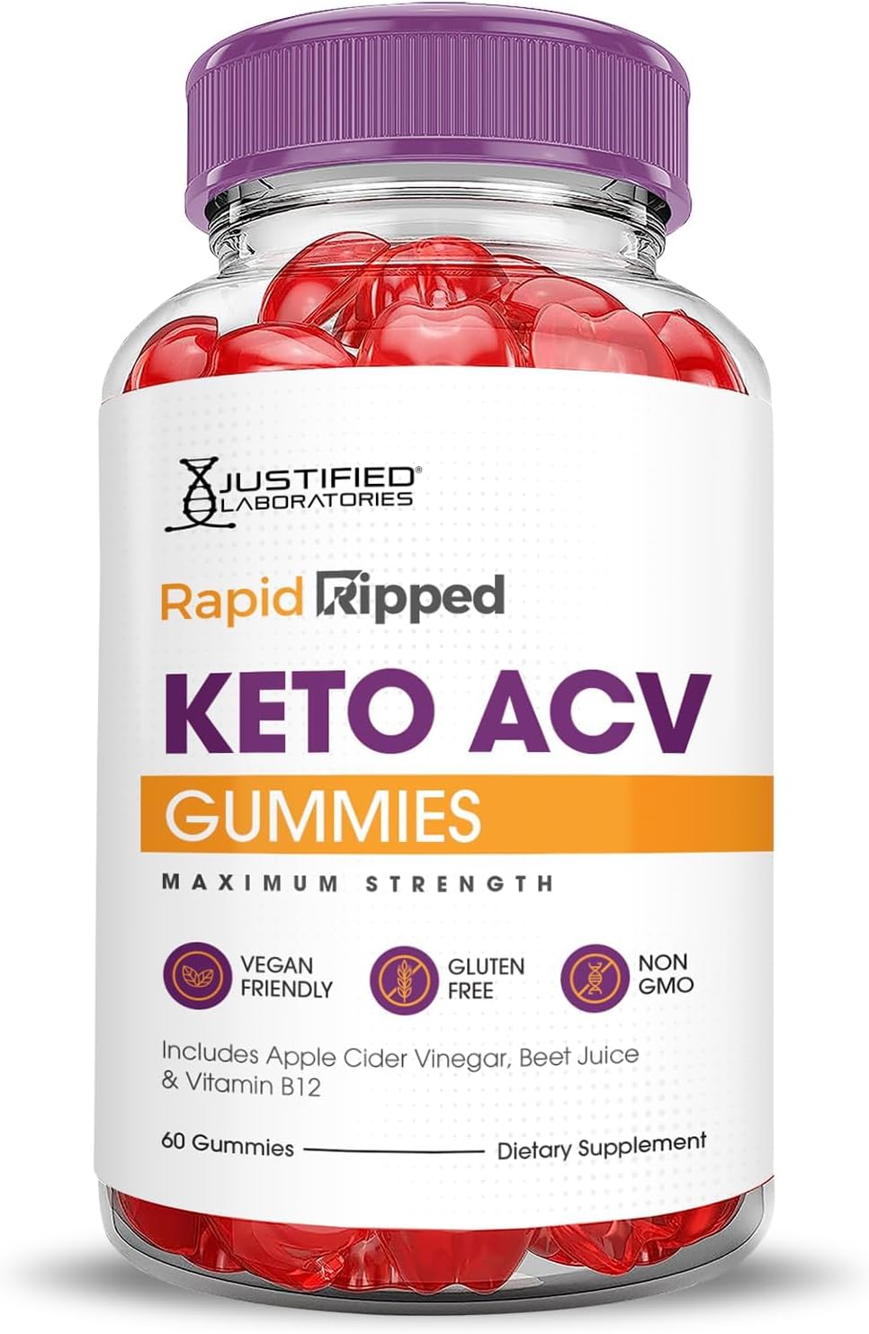 Justified Laboratories Rapid Ripped Keto ACV Gummies Advanced Formula 1000MG Rapidripped Keto Gummies Apple Cider Vinegar Formulated with Pomegranate Beet Juice Powder B12 Vegan Non GMO 60 Gummys